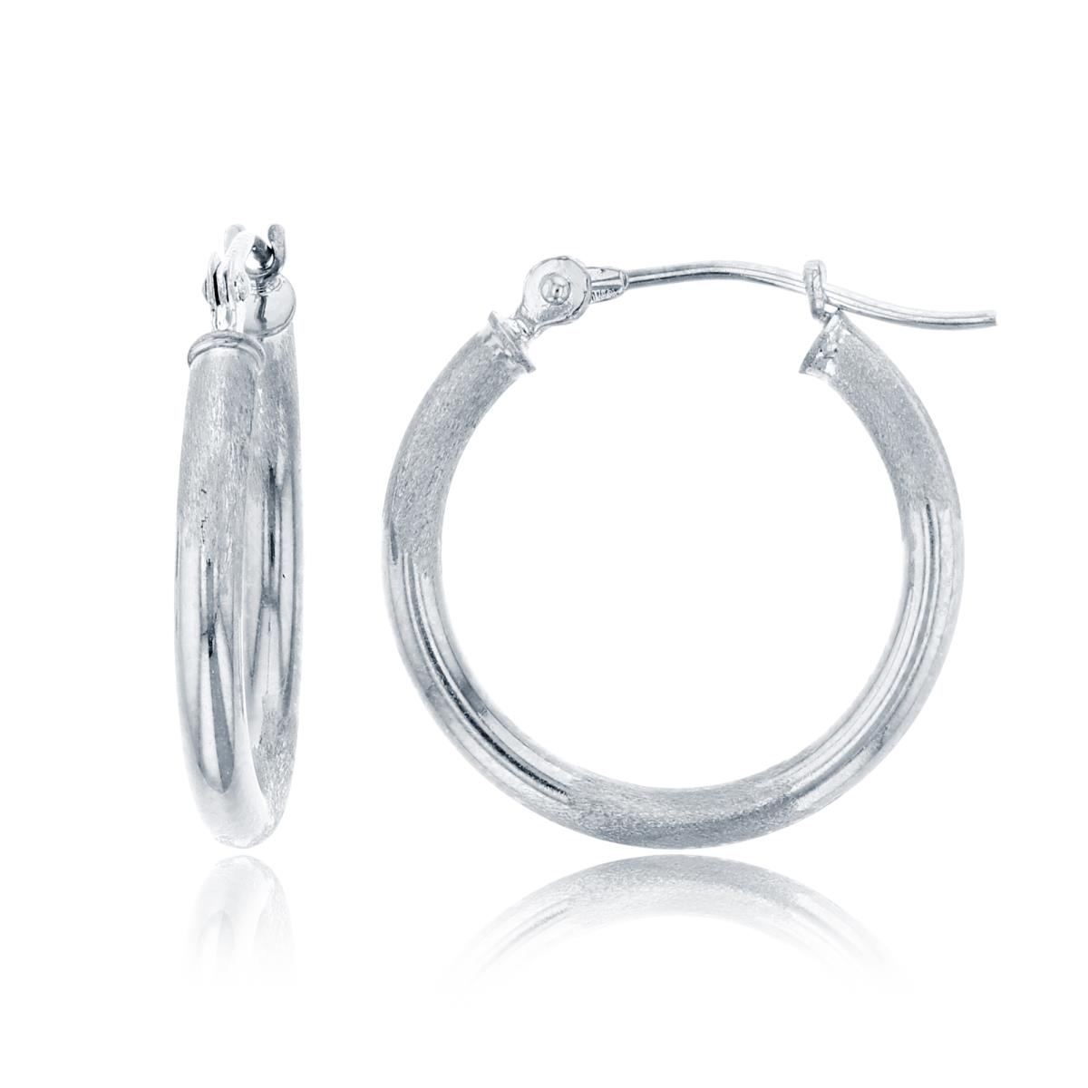 10K White Gold 18x2mm Polished & Satin Rounded Hoop Earring