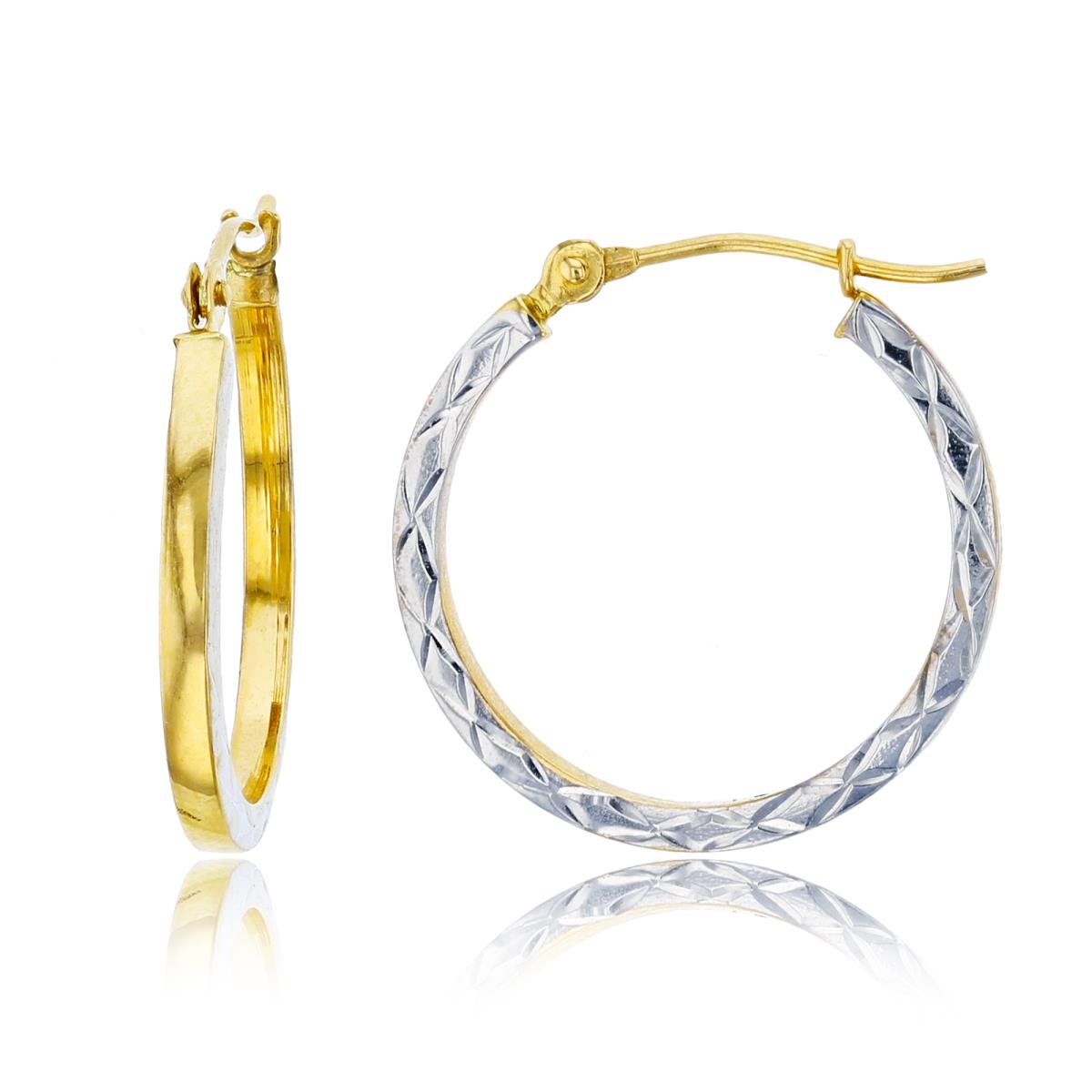 10K Two-Tone Gold 20x2mm Diamond Cut Hoop Earring