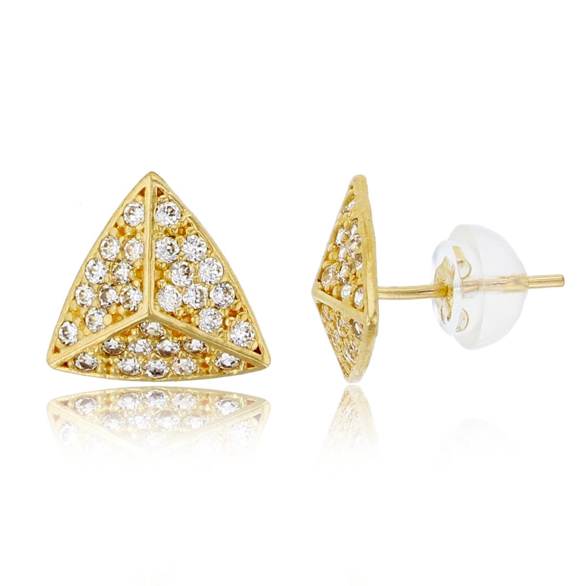 10K Yellow Gold 8x9mm Micropave Triangle Stud Earring