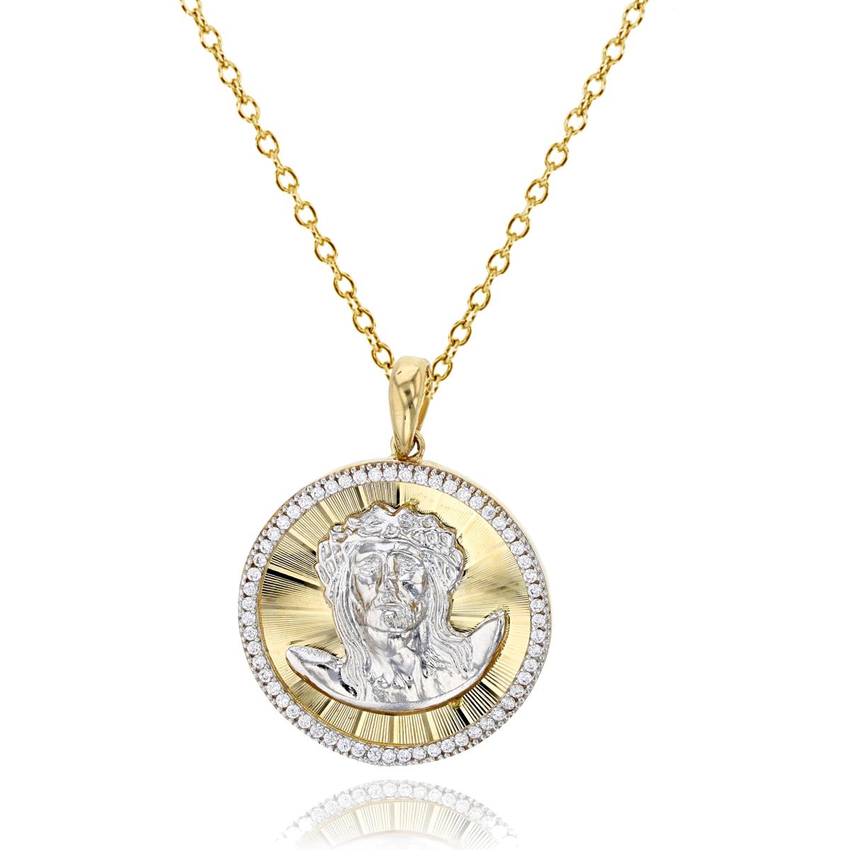 14K Two-Tone Gold Polished Jesus Head with Diamond Cut & CZ Circle 18" Necklace