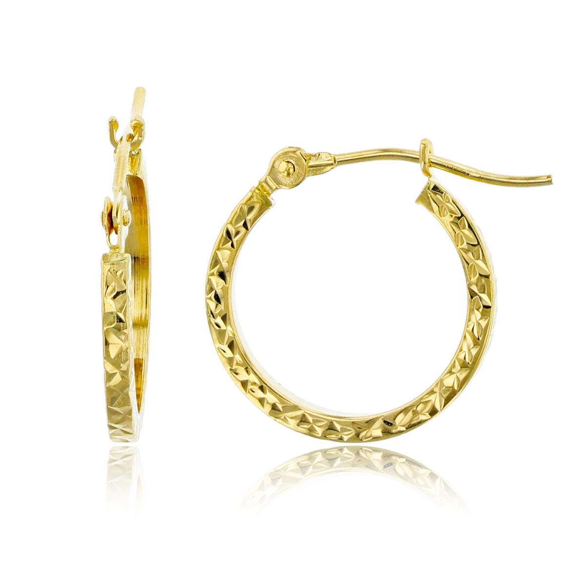 10K Yellow Gold 15x1.5mm Diamond Cut  Hoop Earring