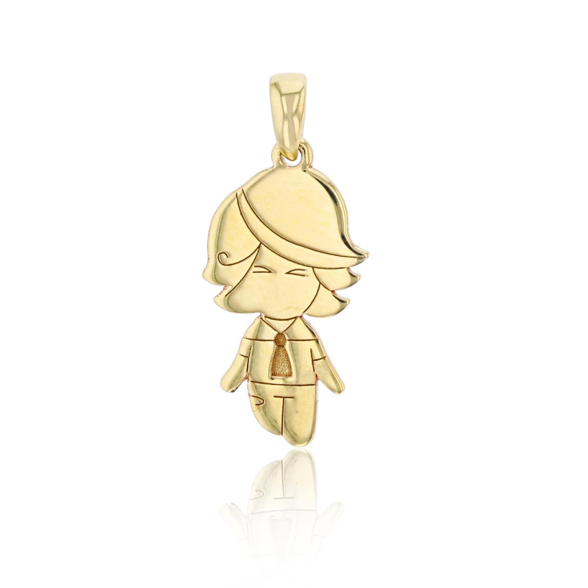 10K Yellow Gold 22x10mm High Polished Girl with Tie Dangling Pendant