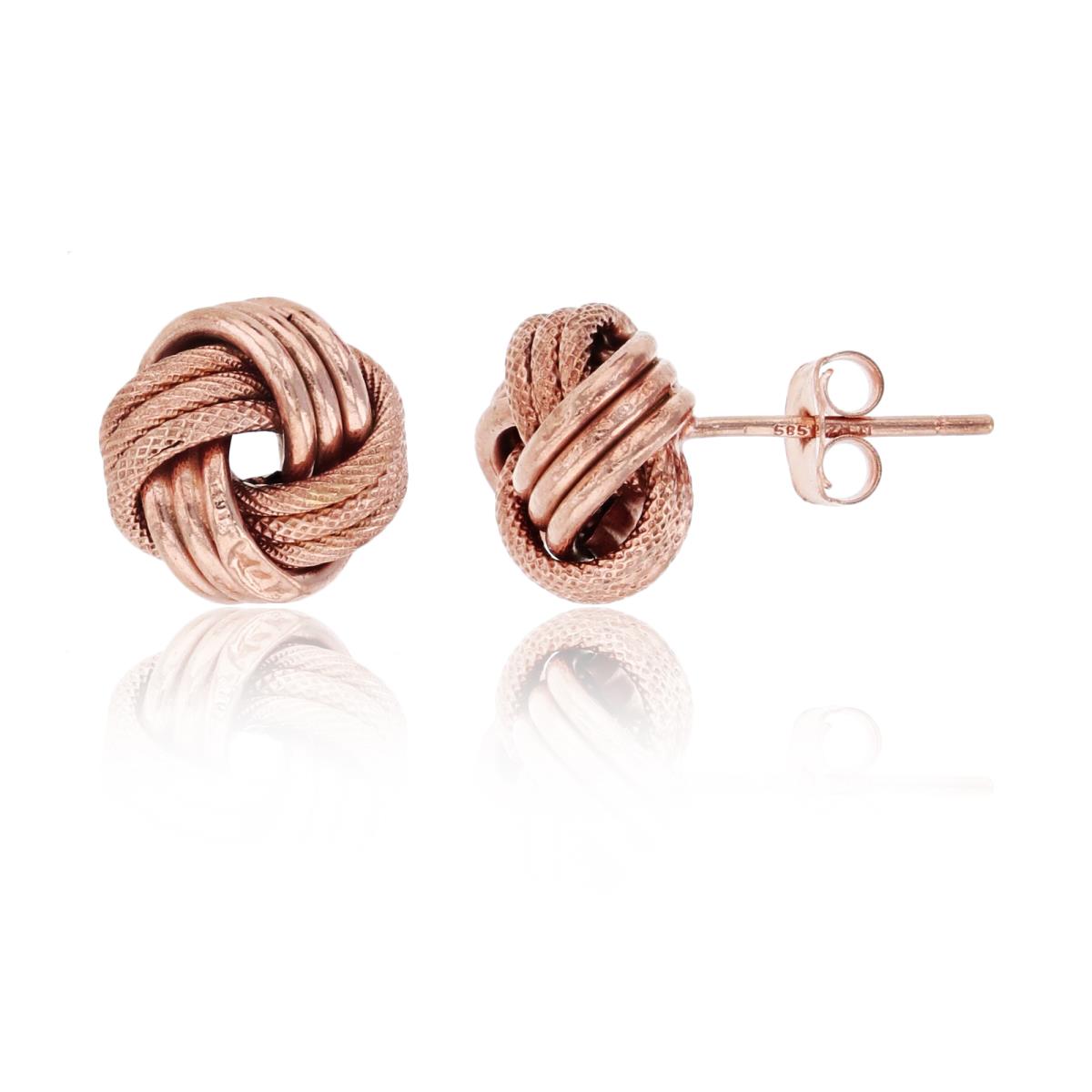 14K Rose Gold 9x9mm Polished & Textured Love Knot Stud Earring