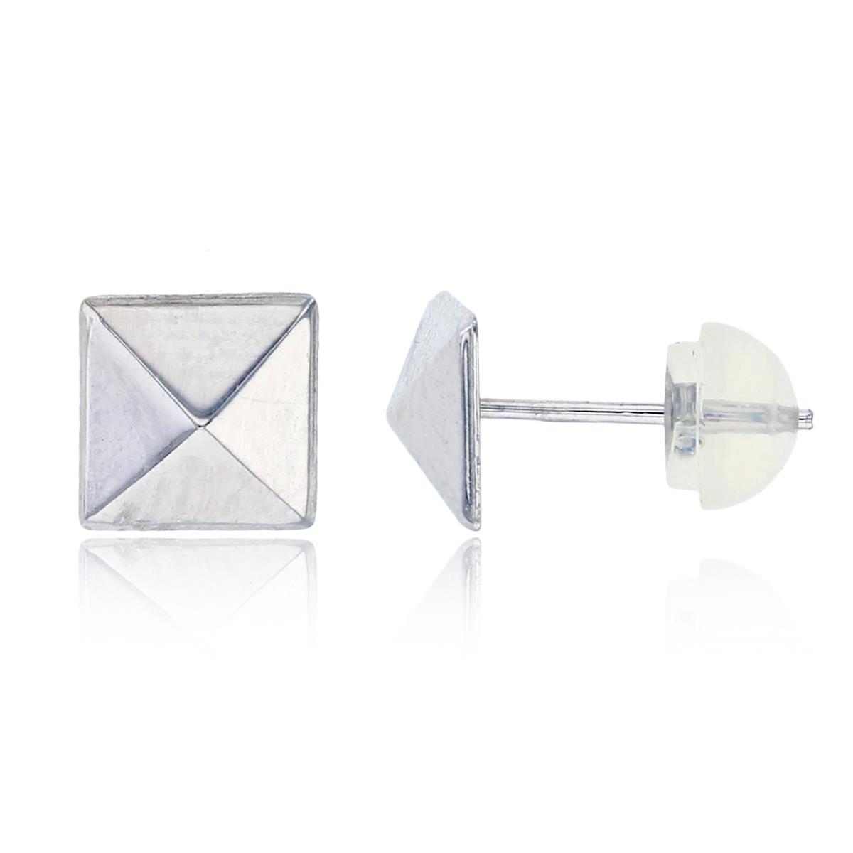 10K White Gold 6mm Polished Pyramid Stud Earring