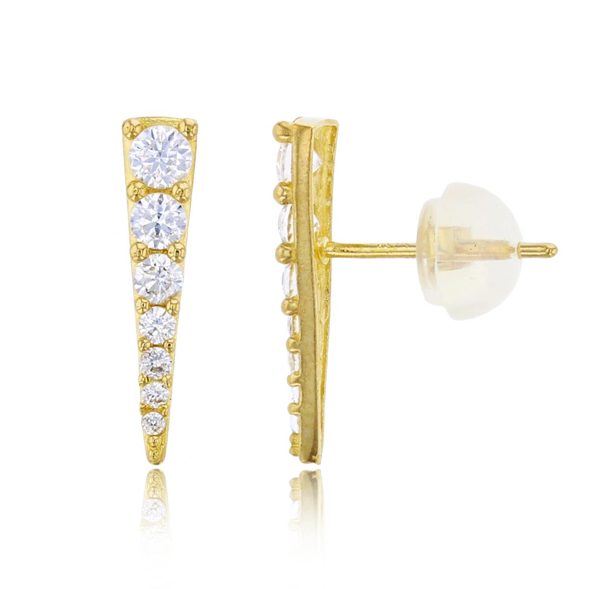 10K Yellow Gold 14x3mm Paved Spike Stud Earring