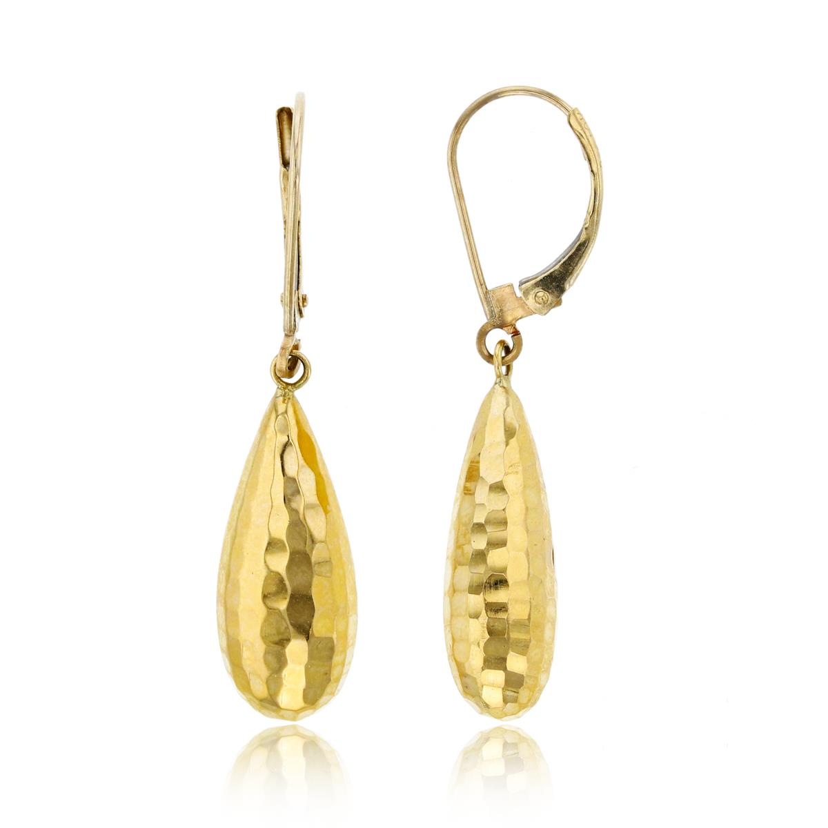 10K Yellow Gold 36x8mm Mirror Diamond Cut Teardrop Dangling Lever-Back Earring
