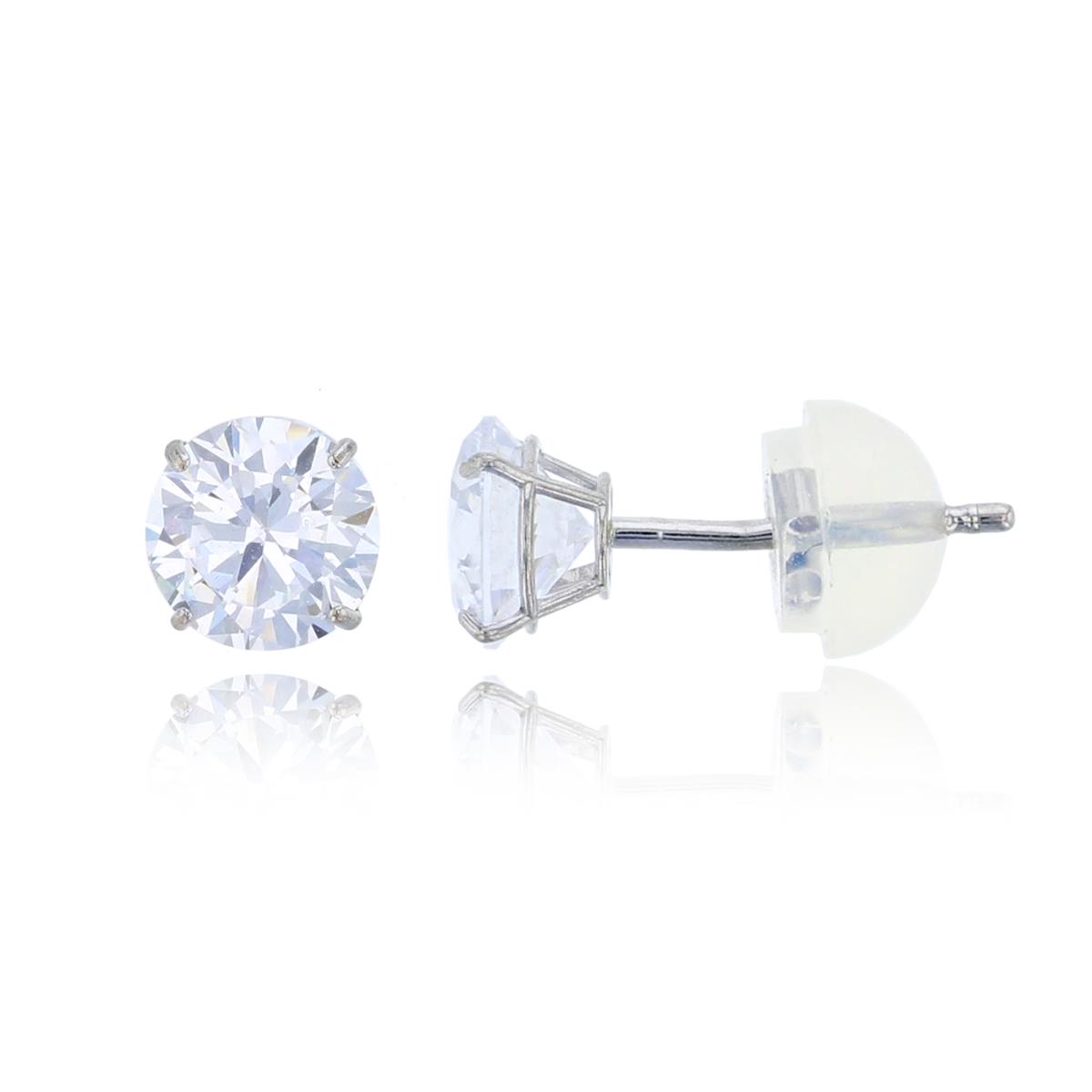 14K White Gold 4mm Round Cut Solitaire Stud Earring