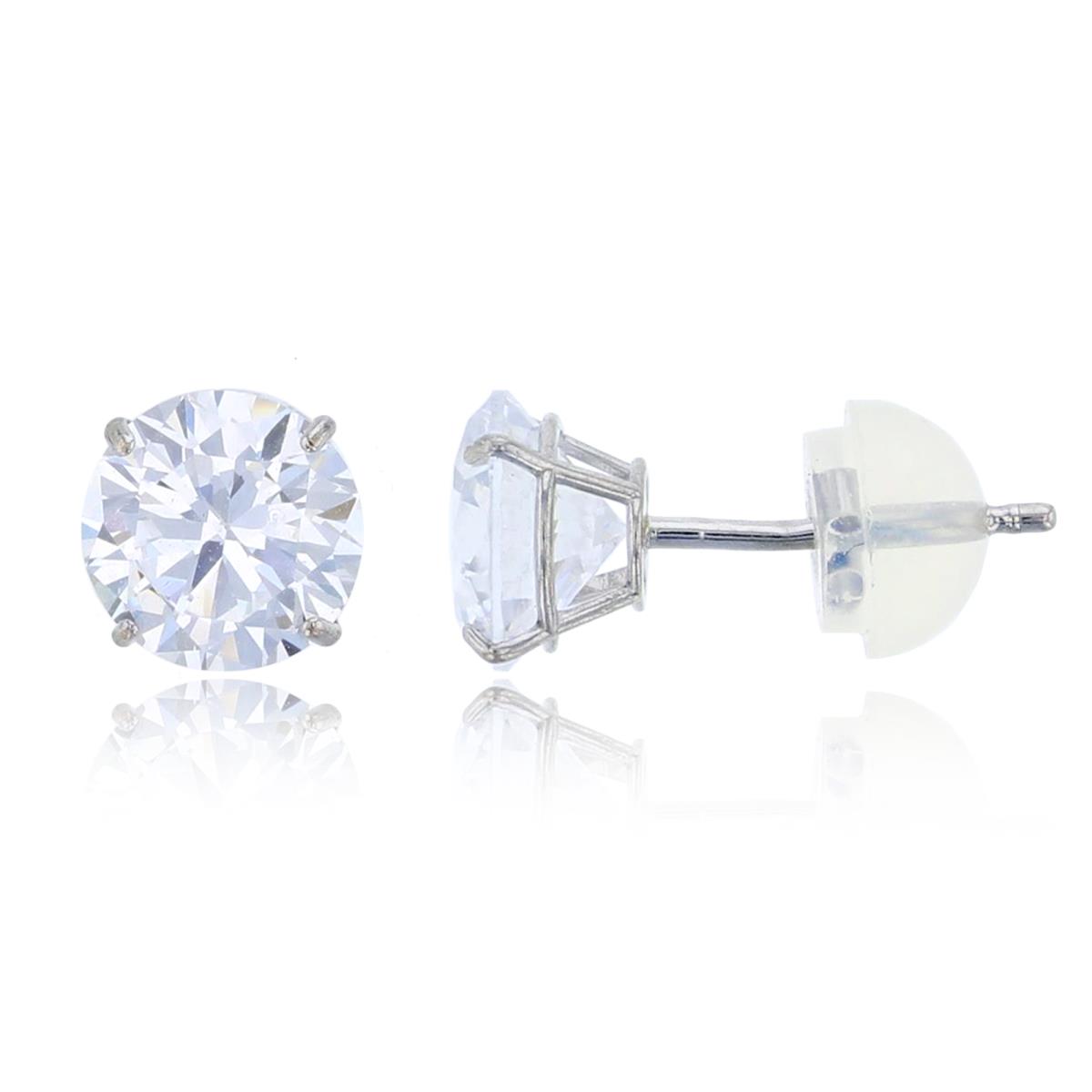 14K White Gold 6mm Round Cut Solitaire Stud Earring