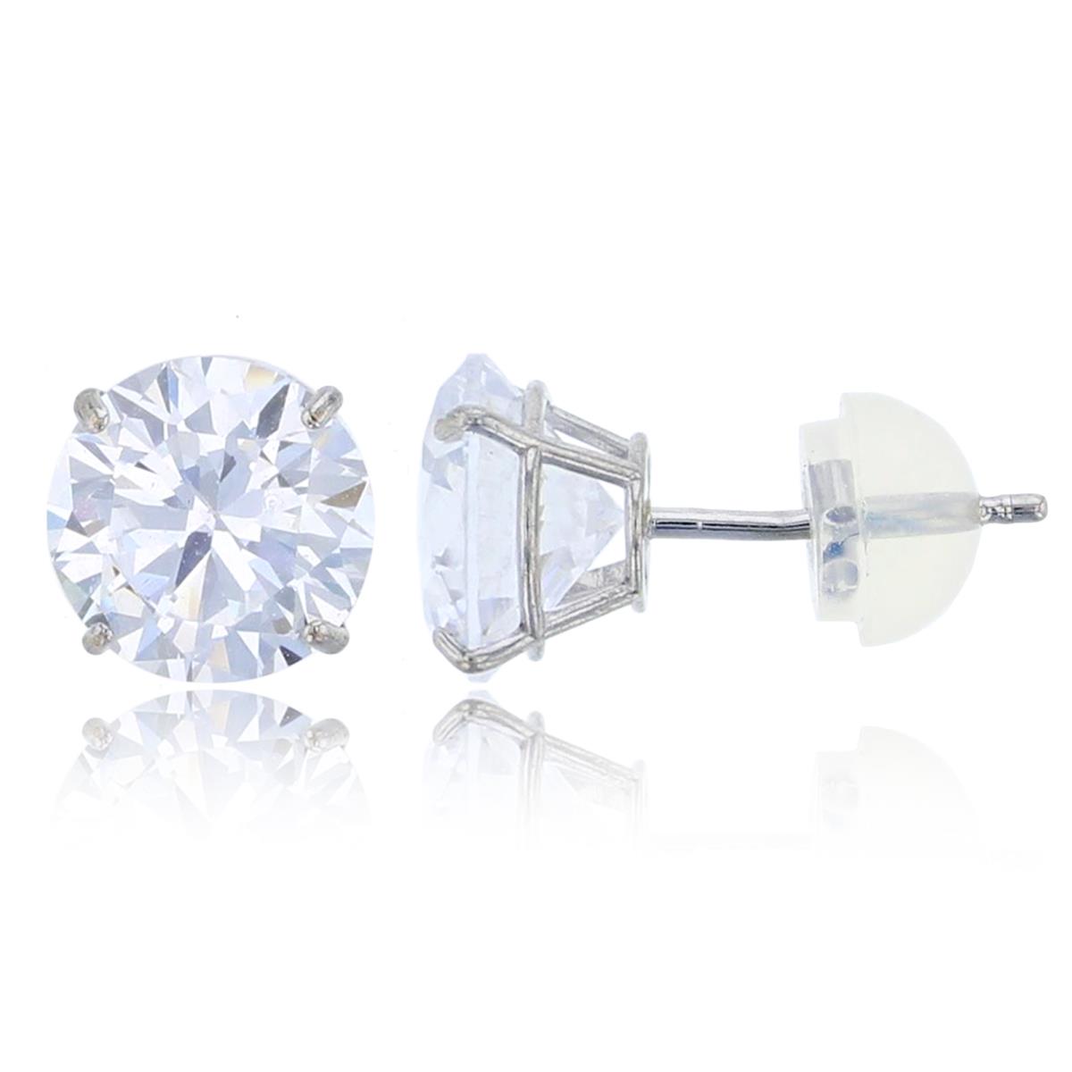 14K White Gold 8mm Round Cut Solitaire Stud Earring
