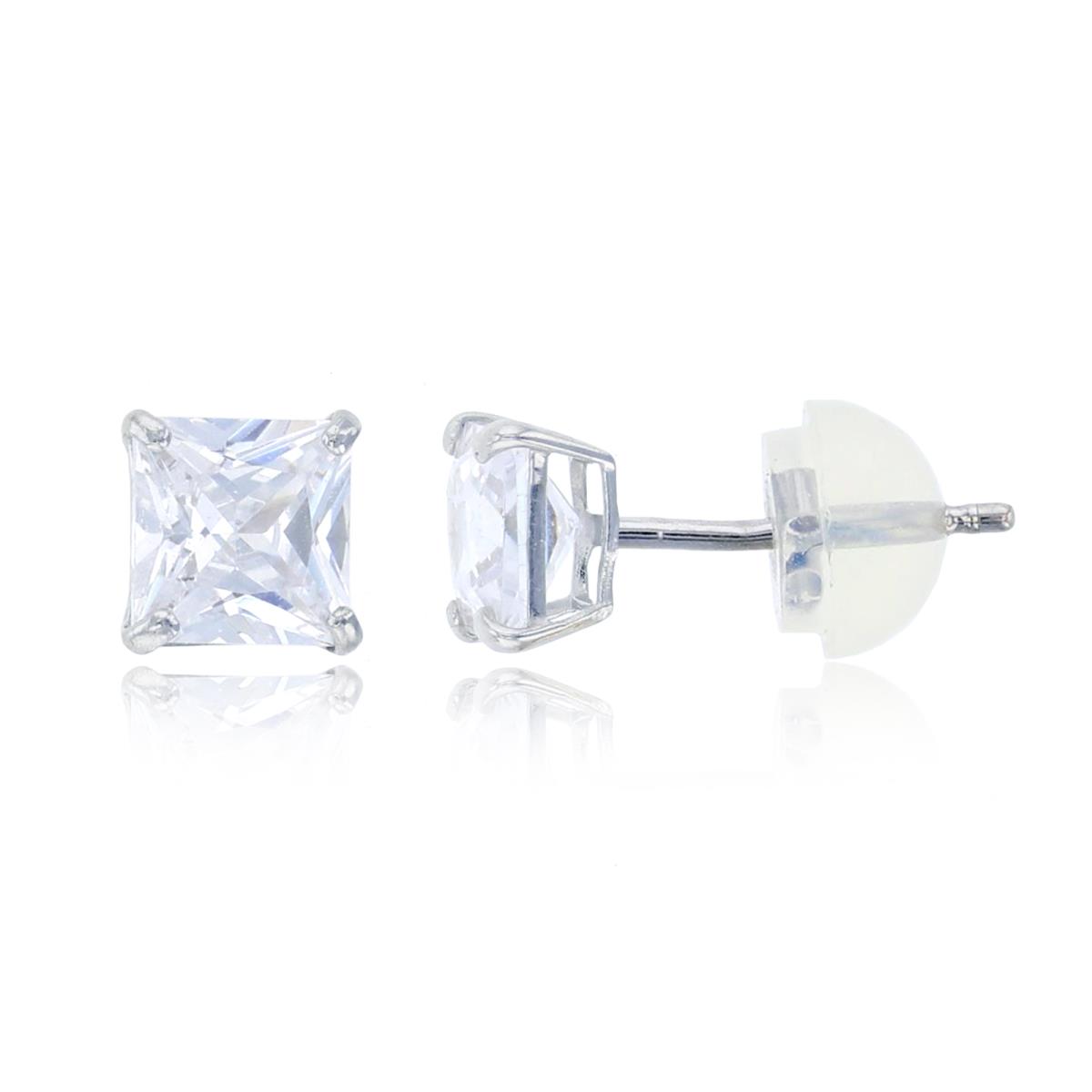 14K White Gold 5mm Princess Cut Solitaire Stud Earring