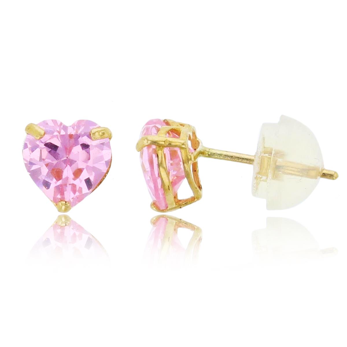 14K Yellow Gold 5mm Pink Heart Cut Solitaire Stud Earring