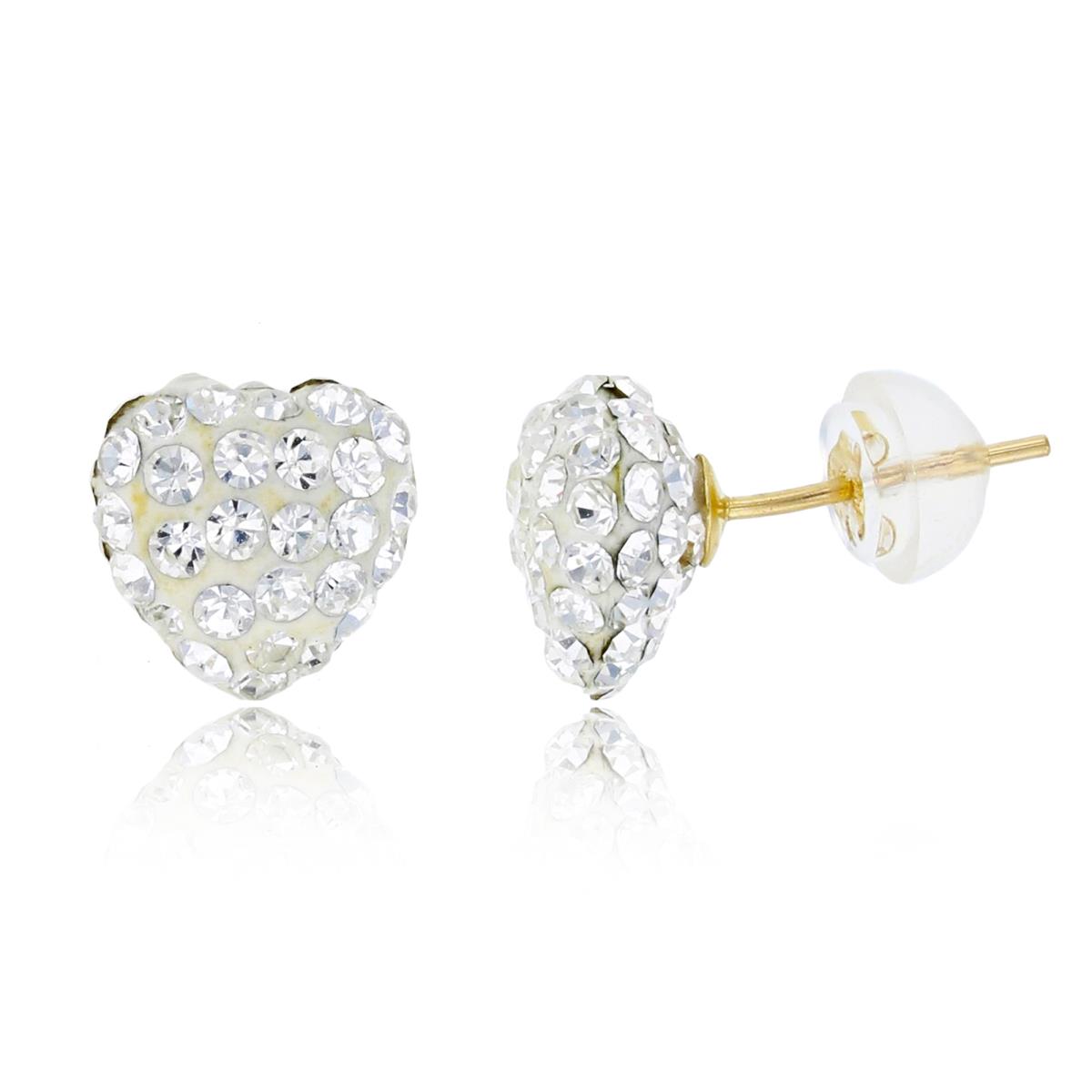 14K Yellow Gold 8x8mm White Crystals Heart Stud Earring