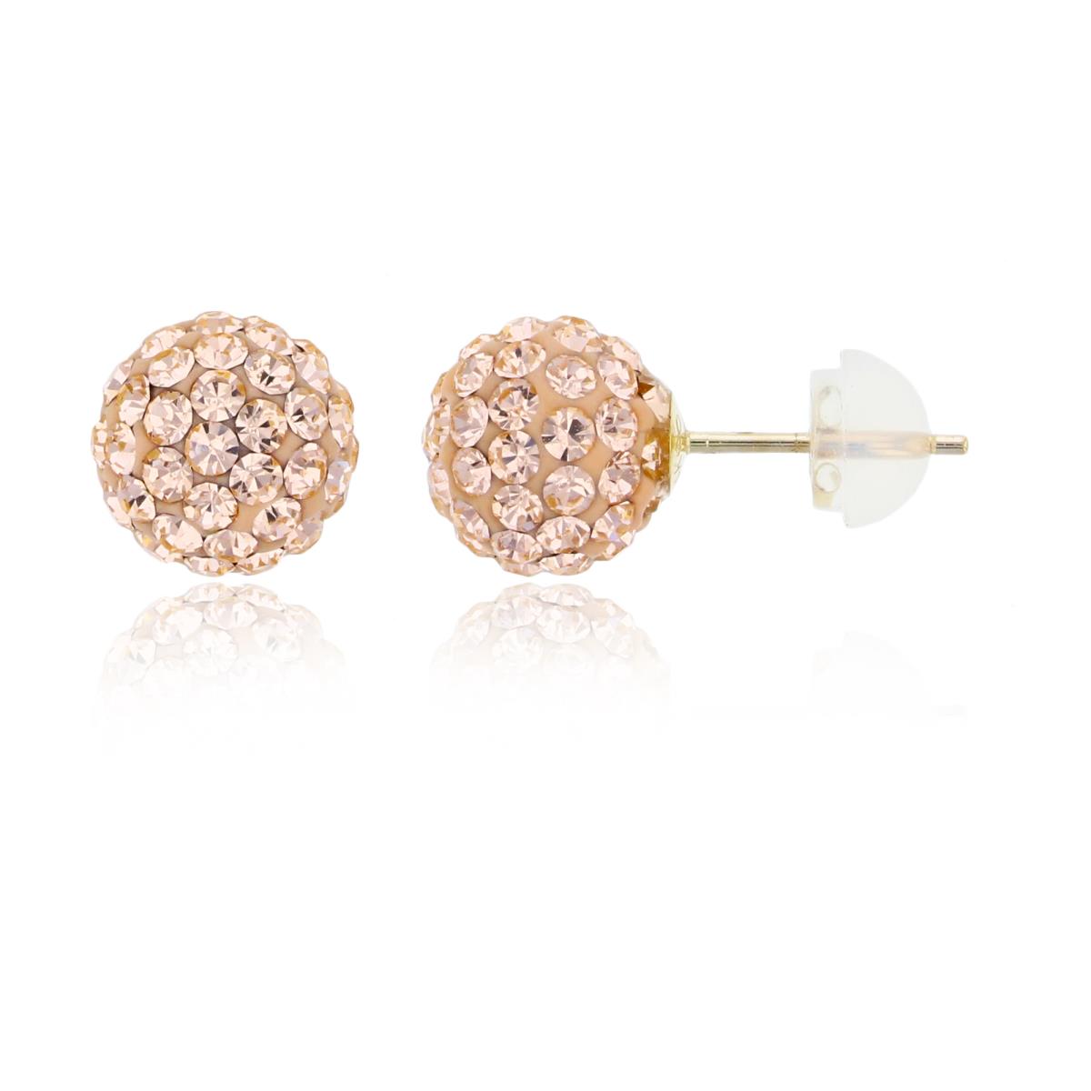 14K Yellow Gold 8x8mm Champagne Crystals Fireball Stud Earring