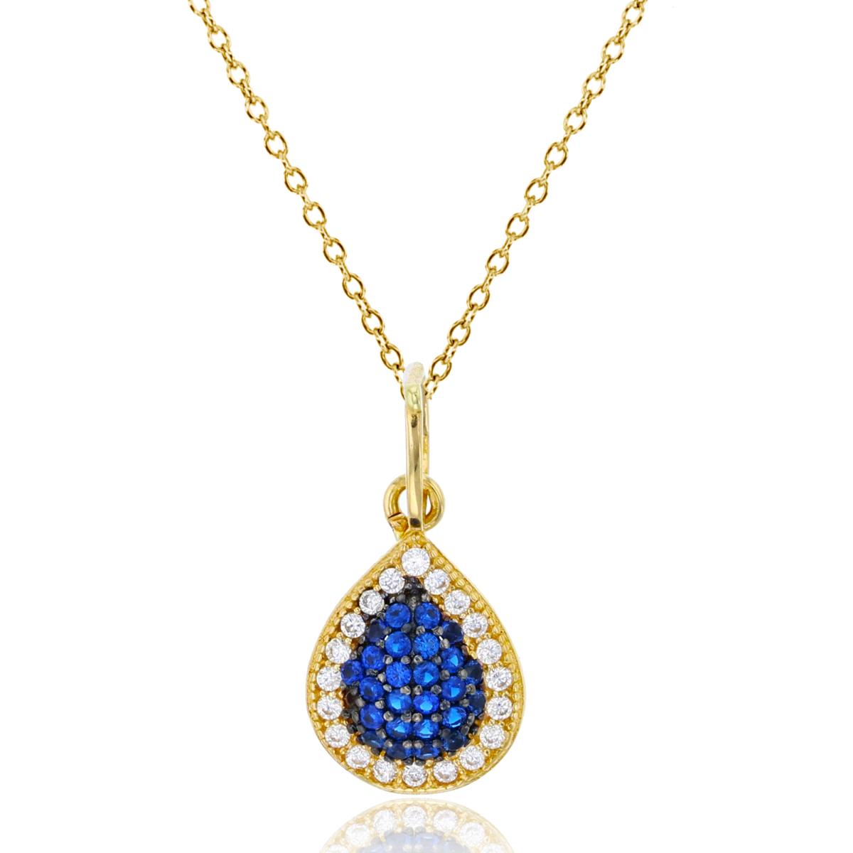 14K Yellow Gold Micropave Sapphire & White CZ Domed Pear-Shaped 18" Necklace