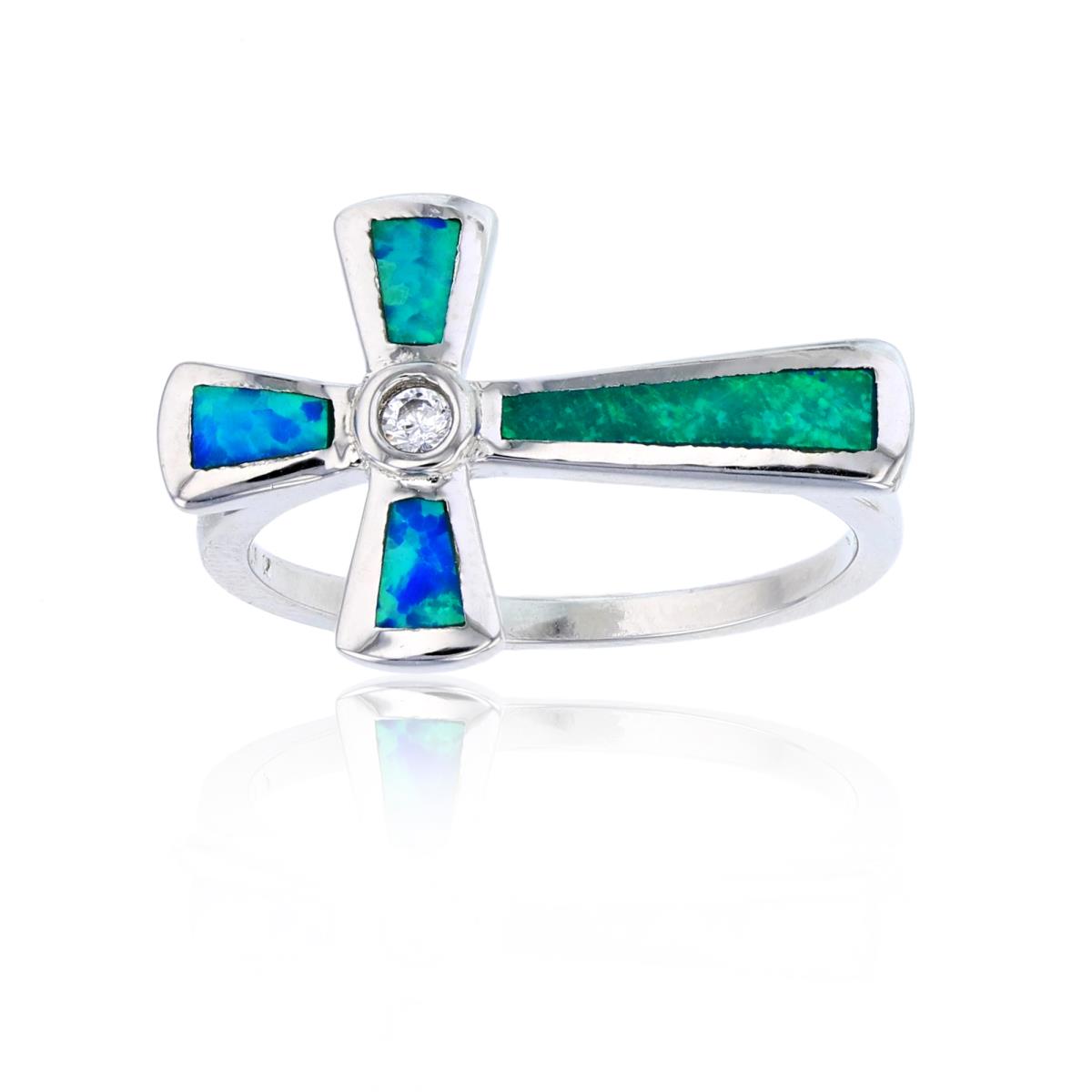 Sterling Silver Created Opal Cross Ring