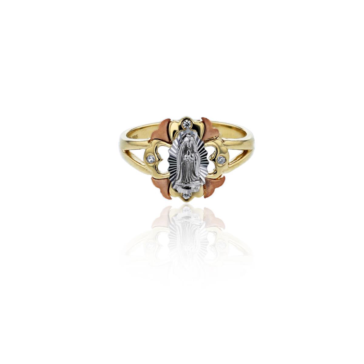 14K Tricolor Gold Round CZ Virgin Mary Fashion Ring