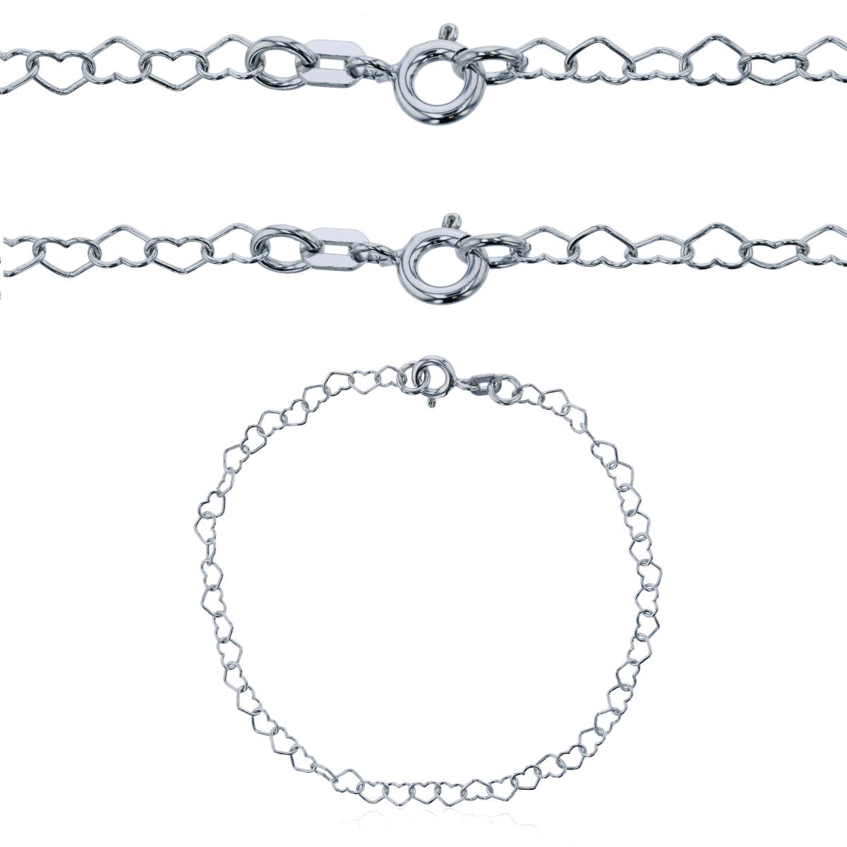 Sterling Silver Silver Plated 3.20mm 7";18";20" Heart Interlocking Link Chains (Set Of 3)