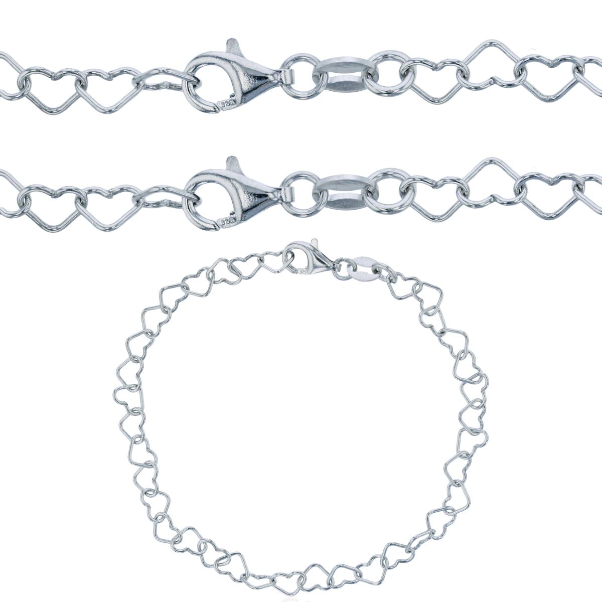 Sterling Silver Silver Plated 4.50mm 7",18",20" Heart Interlocking Chains (Set Of 3)