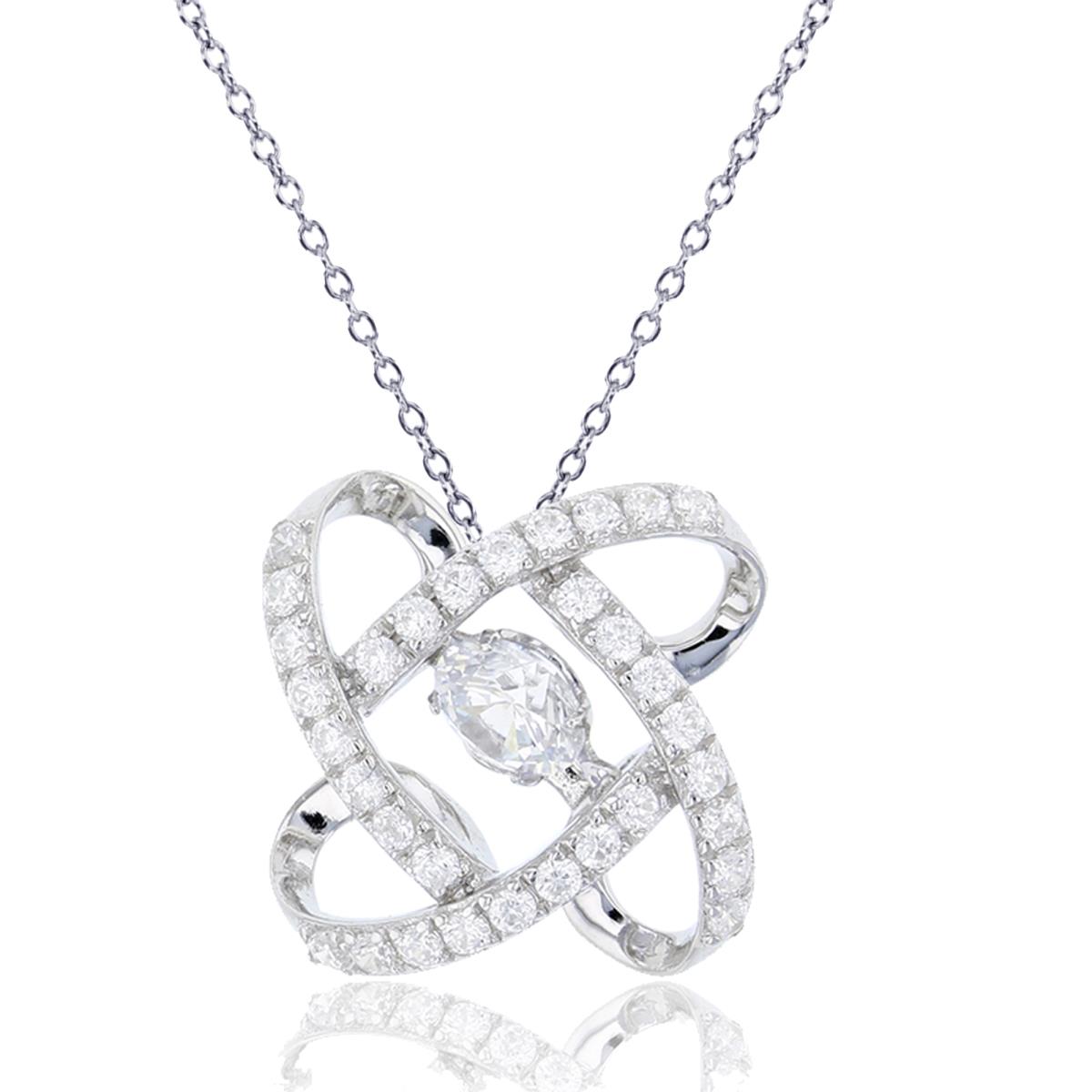 Sterling Silver Rhodium 5mm Rd Cut Twinkle Setting Inside Micropave CZ Knot 18" Necklace