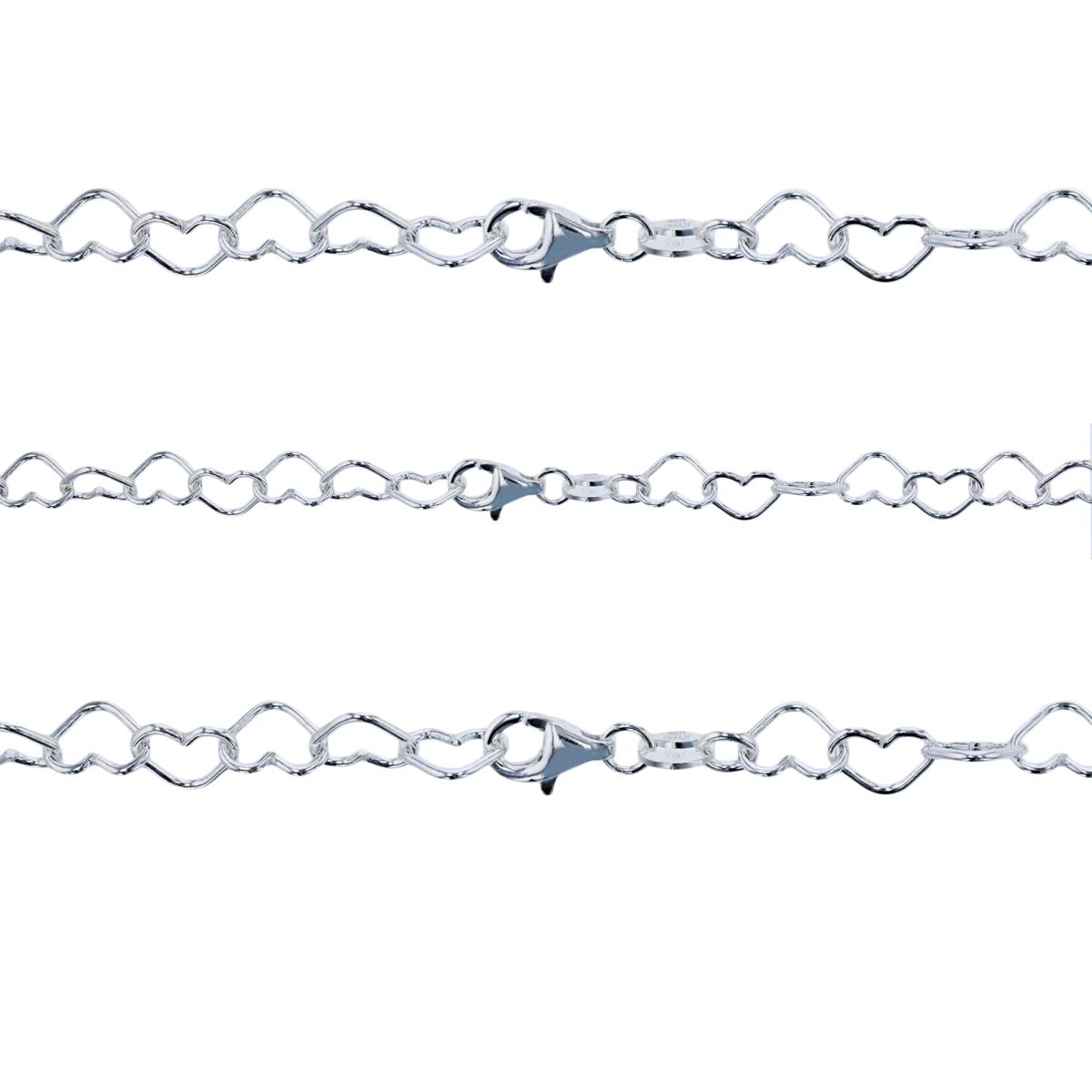 Sterling Silver Silver Plated 5.60mm 7";18";20" Heart Interlocking Link Chains (Set Of 3)