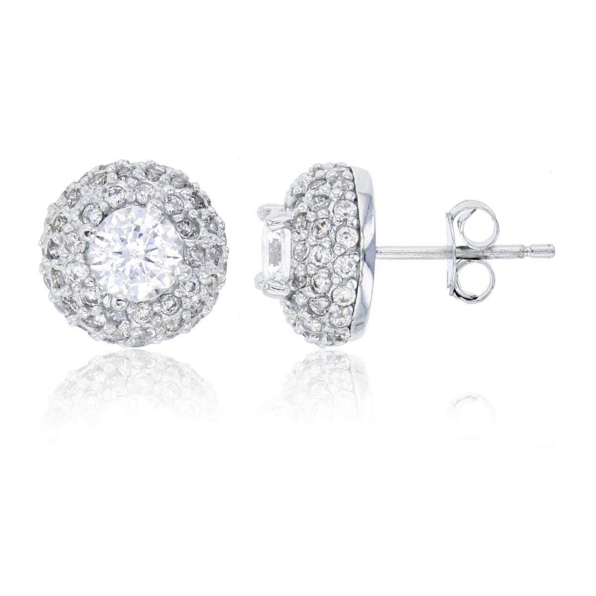Sterling Silver Rhodium 5mm Round Cut CZ Micropave Domed Stud Earrings