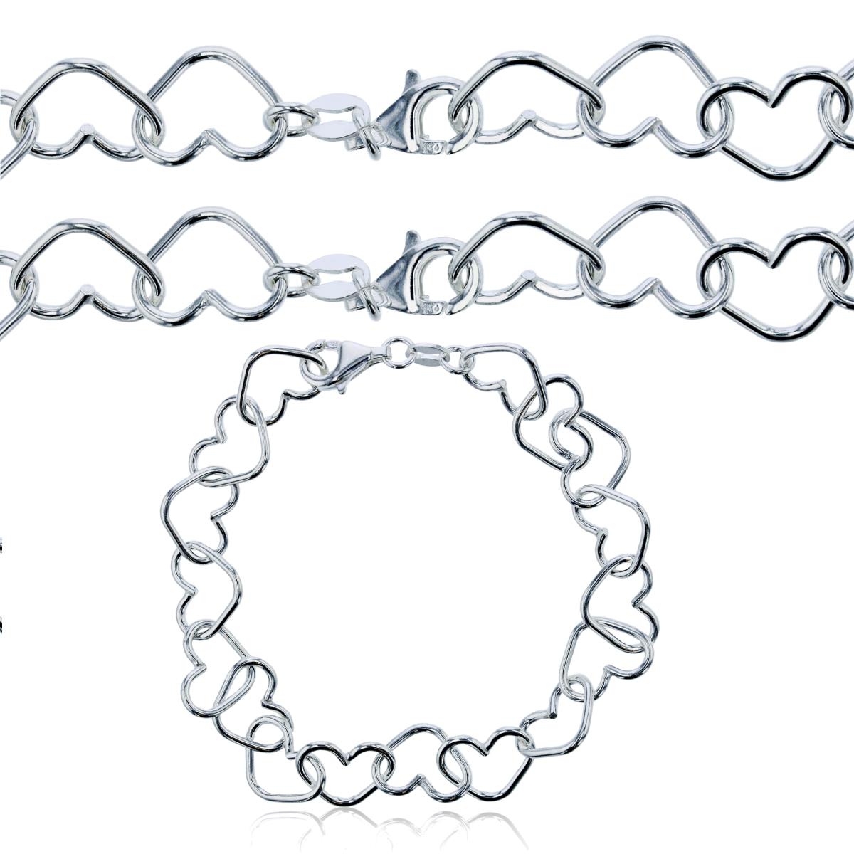 Sterling Silver Silver Plated 9.20mm 7";18";20" Heart Interlocking Link Chains (Set Of 3)