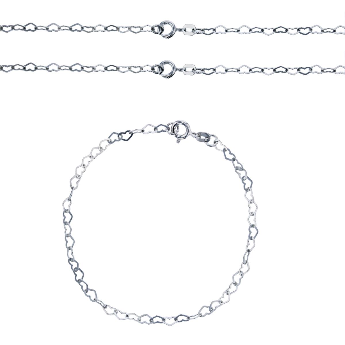 Sterling Silver Silver Plated 3.20mm 7";18";20" Flat Heart Interlocking Link Chains (Set Of 3)