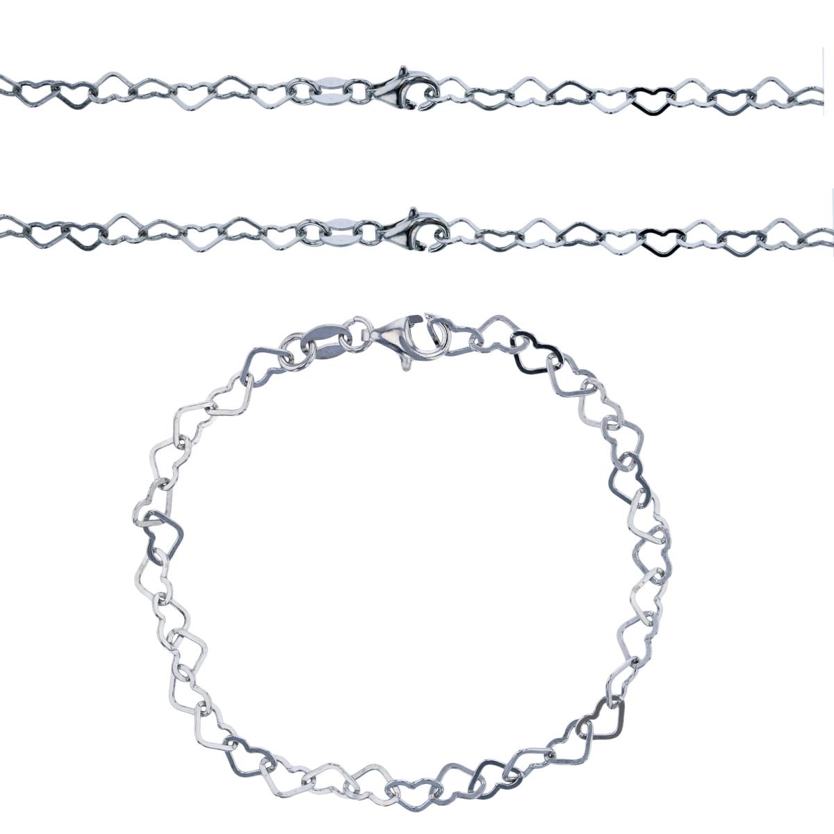 Sterling Silver Silver Plated 4.50mm 7";18";20" Flat Heart Interlocking Link Chains (Set Of 3)