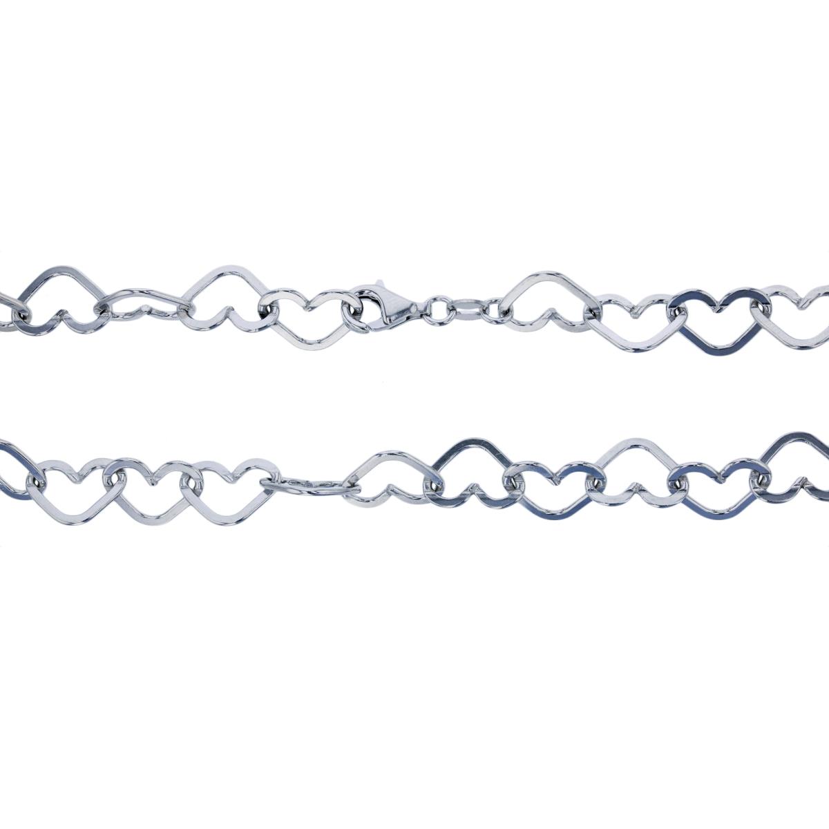 Sterling Silver Silver Plated 9.20mm 20" Flat Heart Interlocking Link Chain