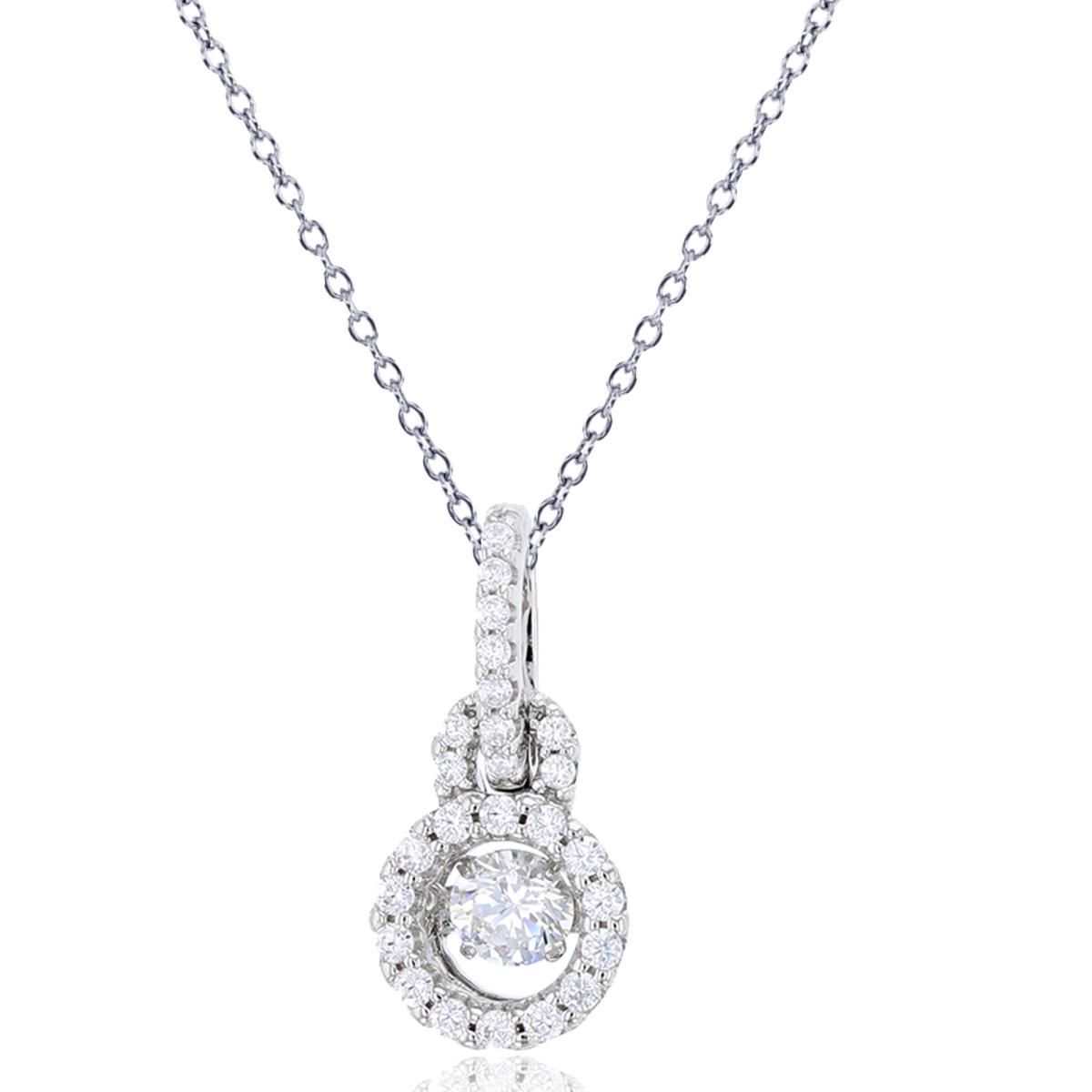 Sterling Silver Rhodium 4mm Rd Cut Twinkle Setting Inside Micropave CZ Circle Lock 18" Necklace