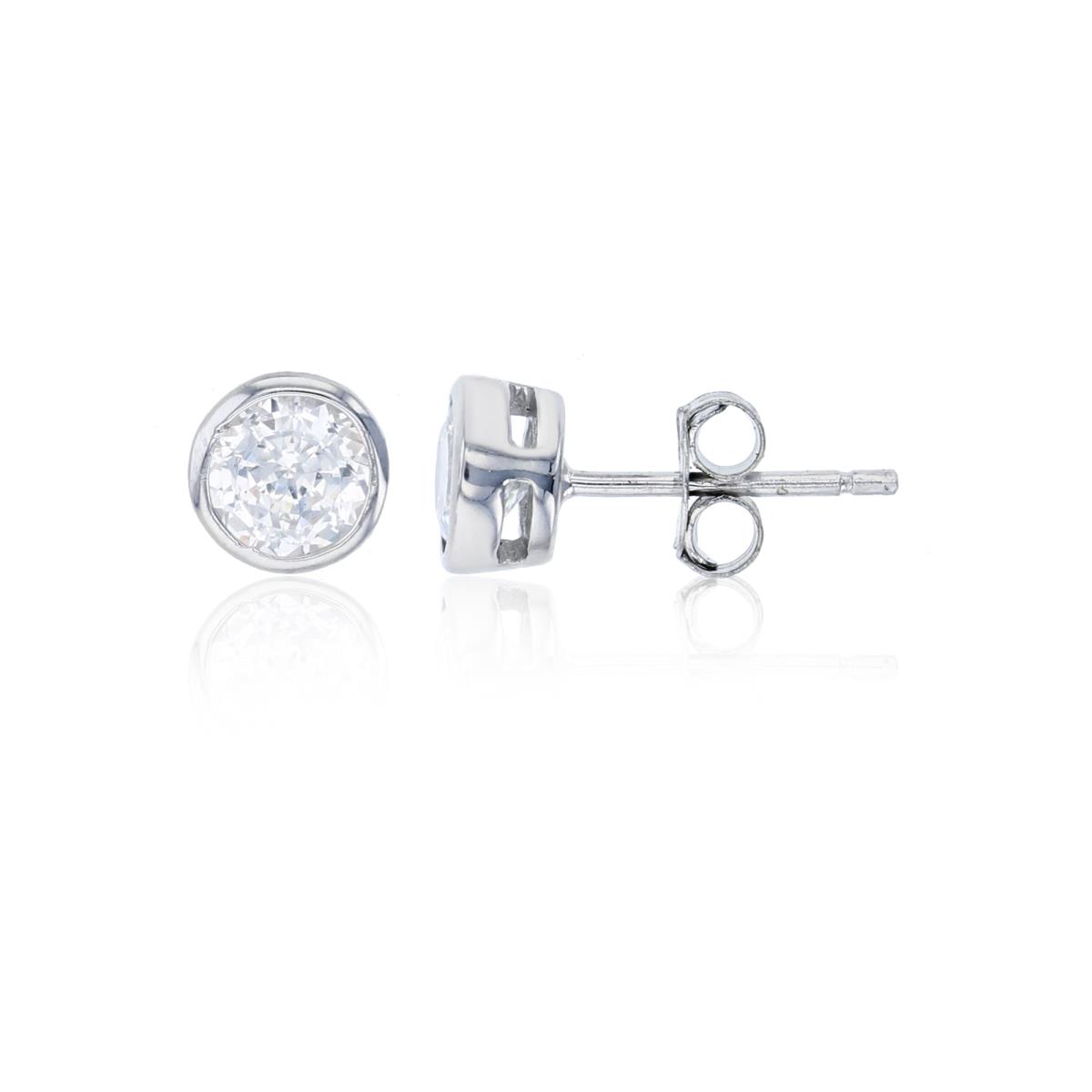Sterling Silver Rhodium 5mm White Round Cut CZ Bezel Stud Earrings