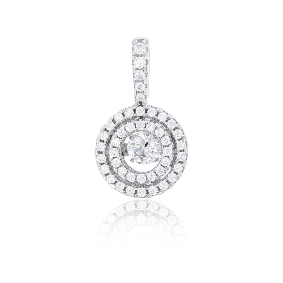 Sterling Silver Rhodium 4mm Rd Cut Twinkle Setting Inside Micropave CZ Double Circle Pendant