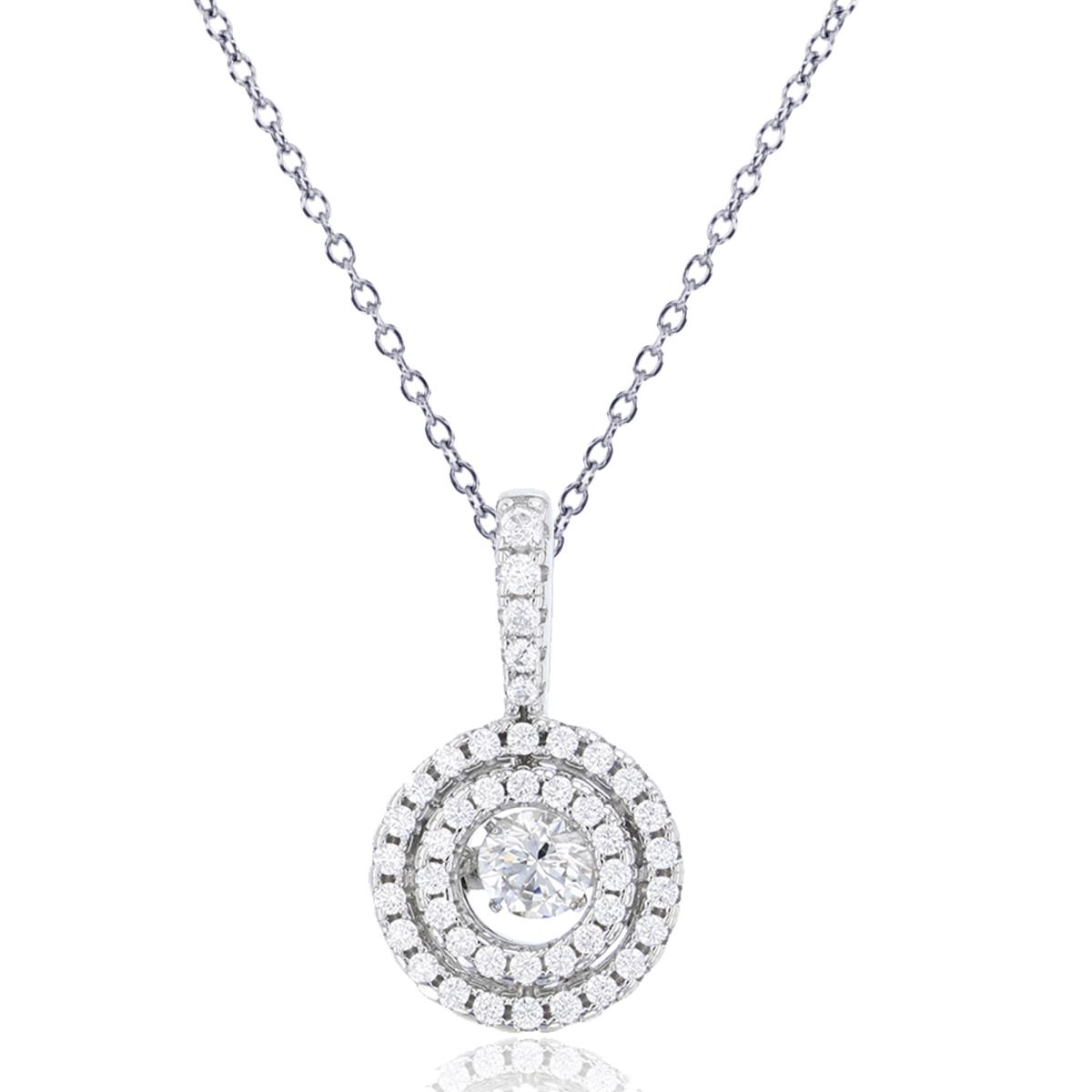 Sterling Silver Rhodium 4mm Rd Cut Twinkle Setting Inside Micropave CZ Double Circle 18" Necklace