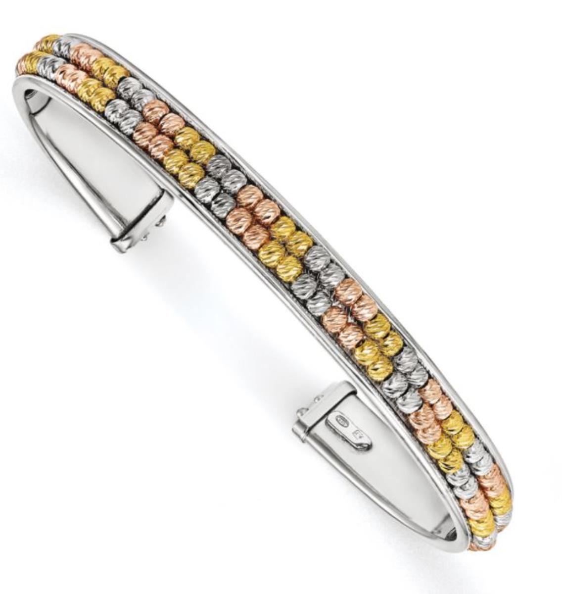 Sterling Silver Tricolor DC Two-Row Bead Bangle