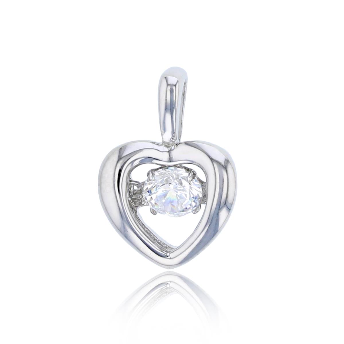 Sterling Silver Rhodium 4mm Rd Cut CZ Twinkle Setting Inside Polished Open Heart Pendant