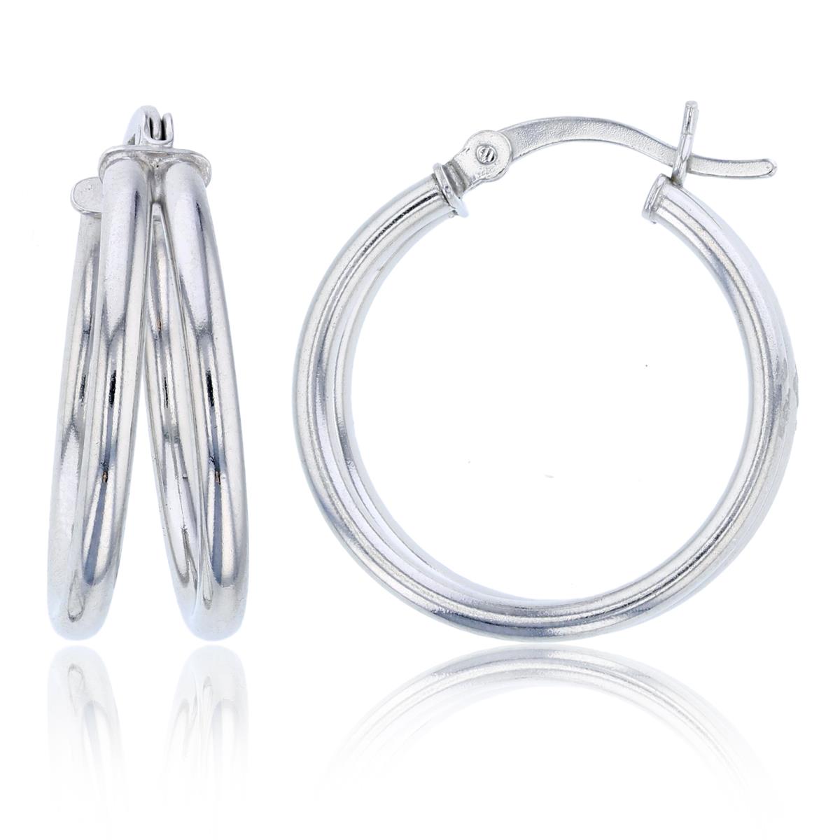 Sterling Silver Silver Plated E-Coated 4x25MM Double Round Tube Hoop
