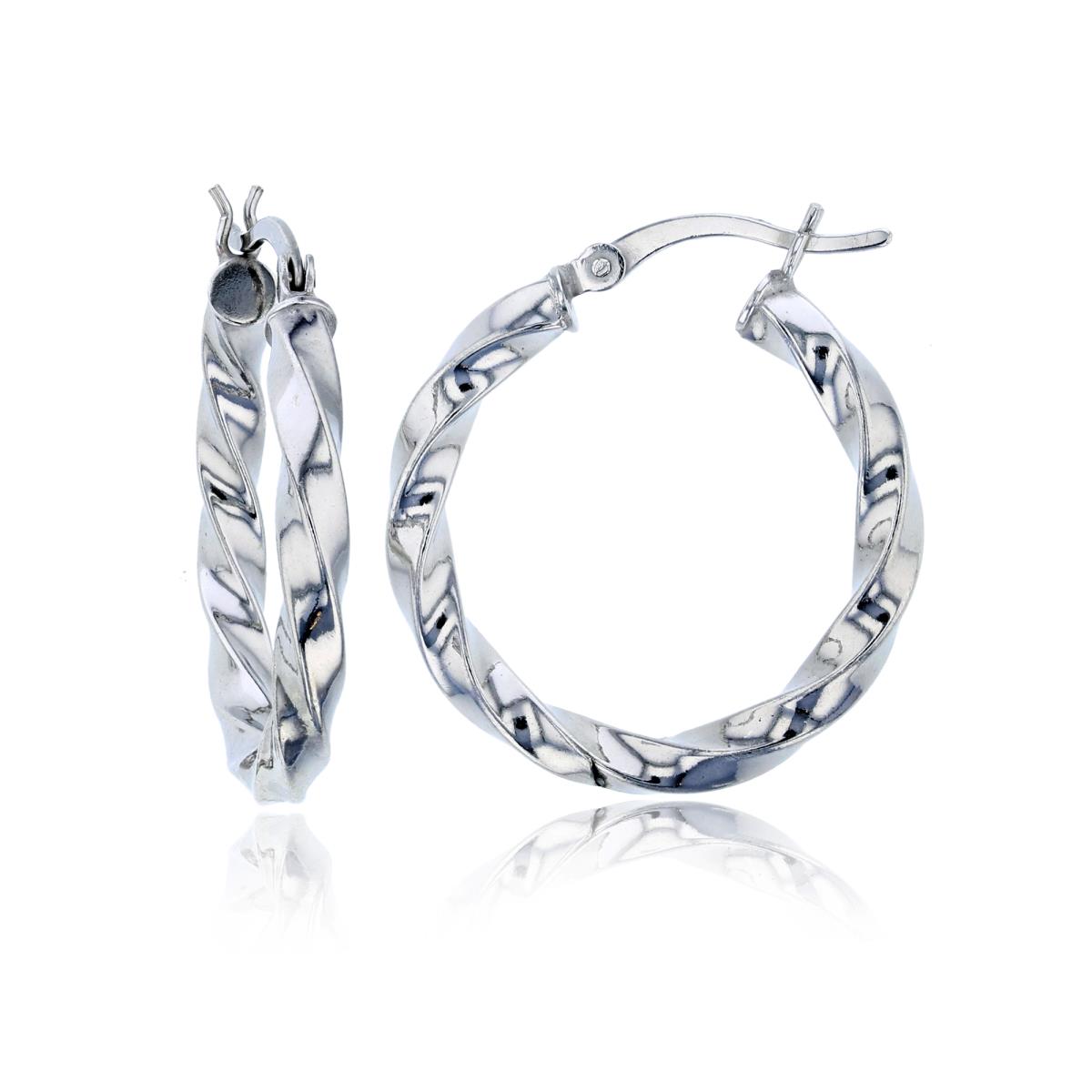 Sterling Silver Silver Plated E-Coated 3X25MM Twist Hoop