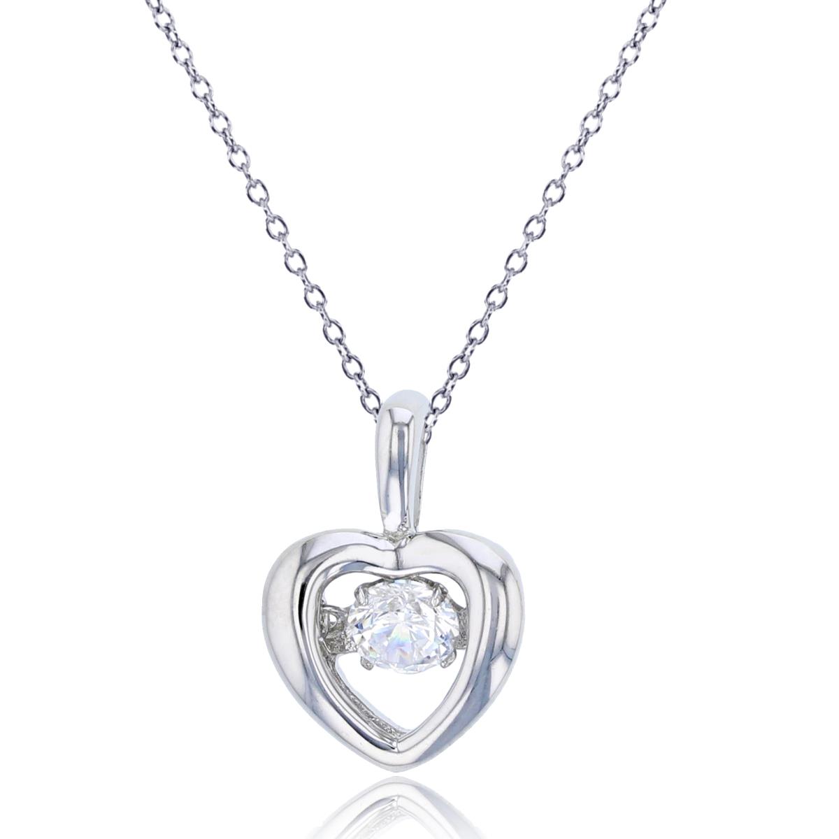 Sterling Silver Rhodium 4mm Rd Cut CZ Twinkle Setting Inside Polished Open Heart 18" Necklace