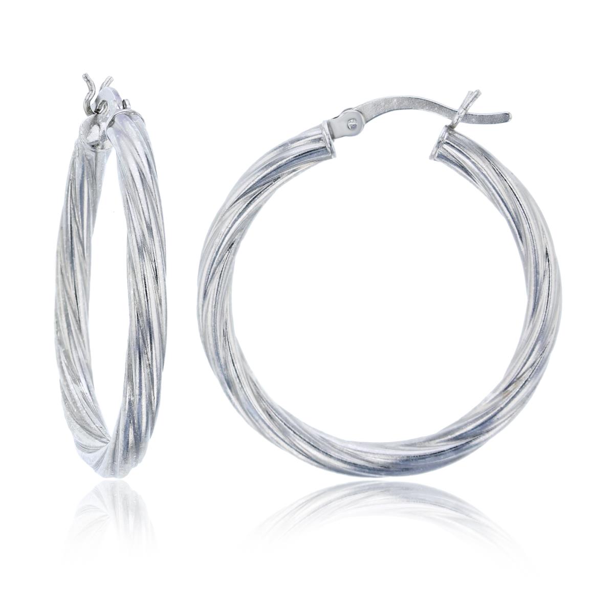 Sterling Silver Silver Plated E-Coated 3X20MM Twist Hoop