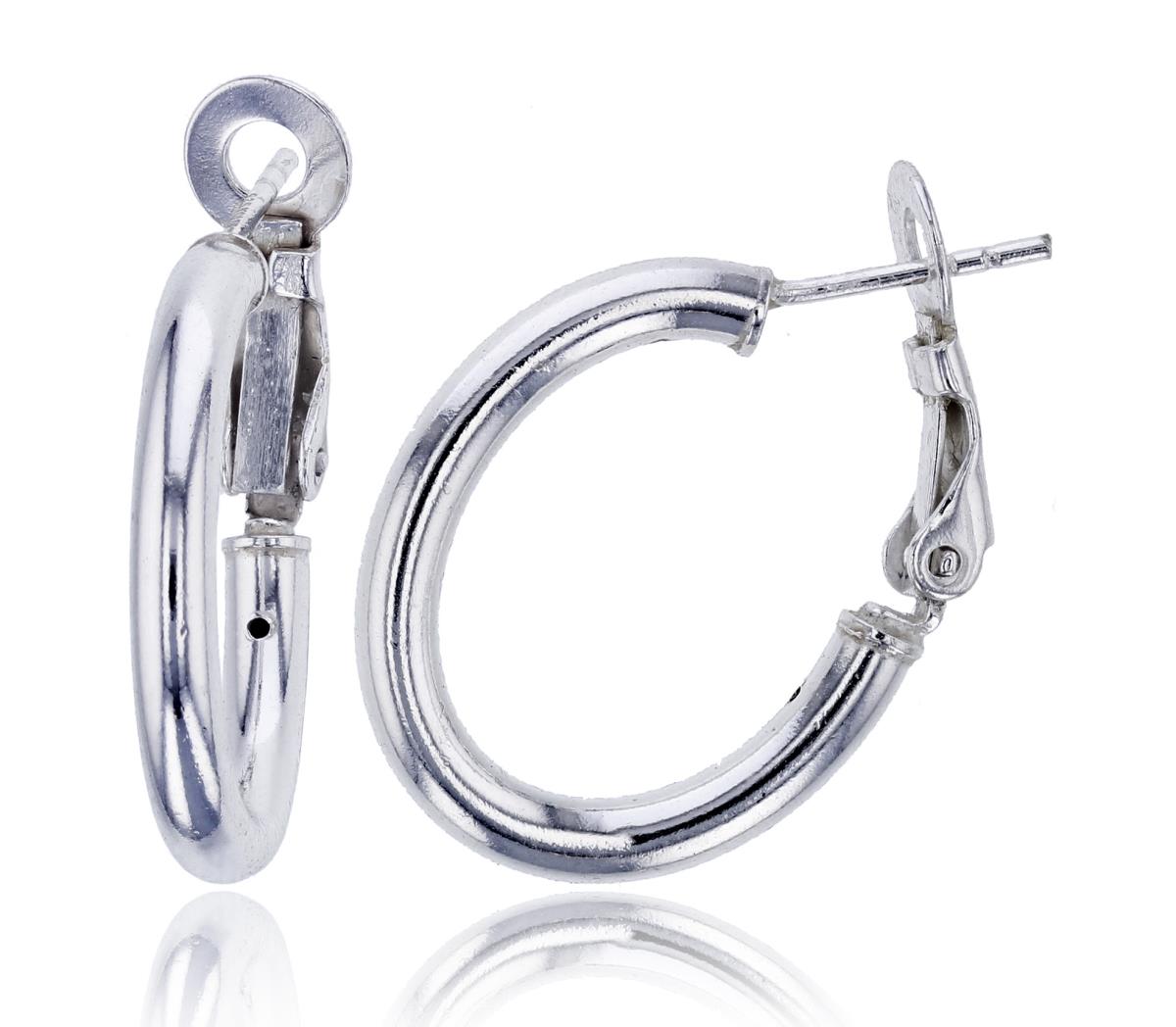 Sterling Silver Silver Plated E-Coated 3x20MM Oval Hoop Earring