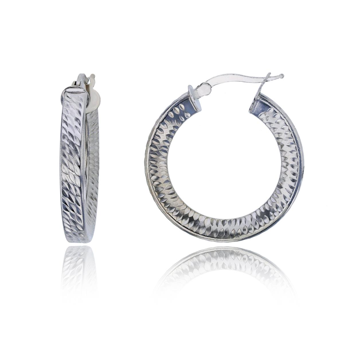 Sterling Silver Silver Plated E-Coated 30x4mm 2-Row Diamond Cut Circle Hoop Earring