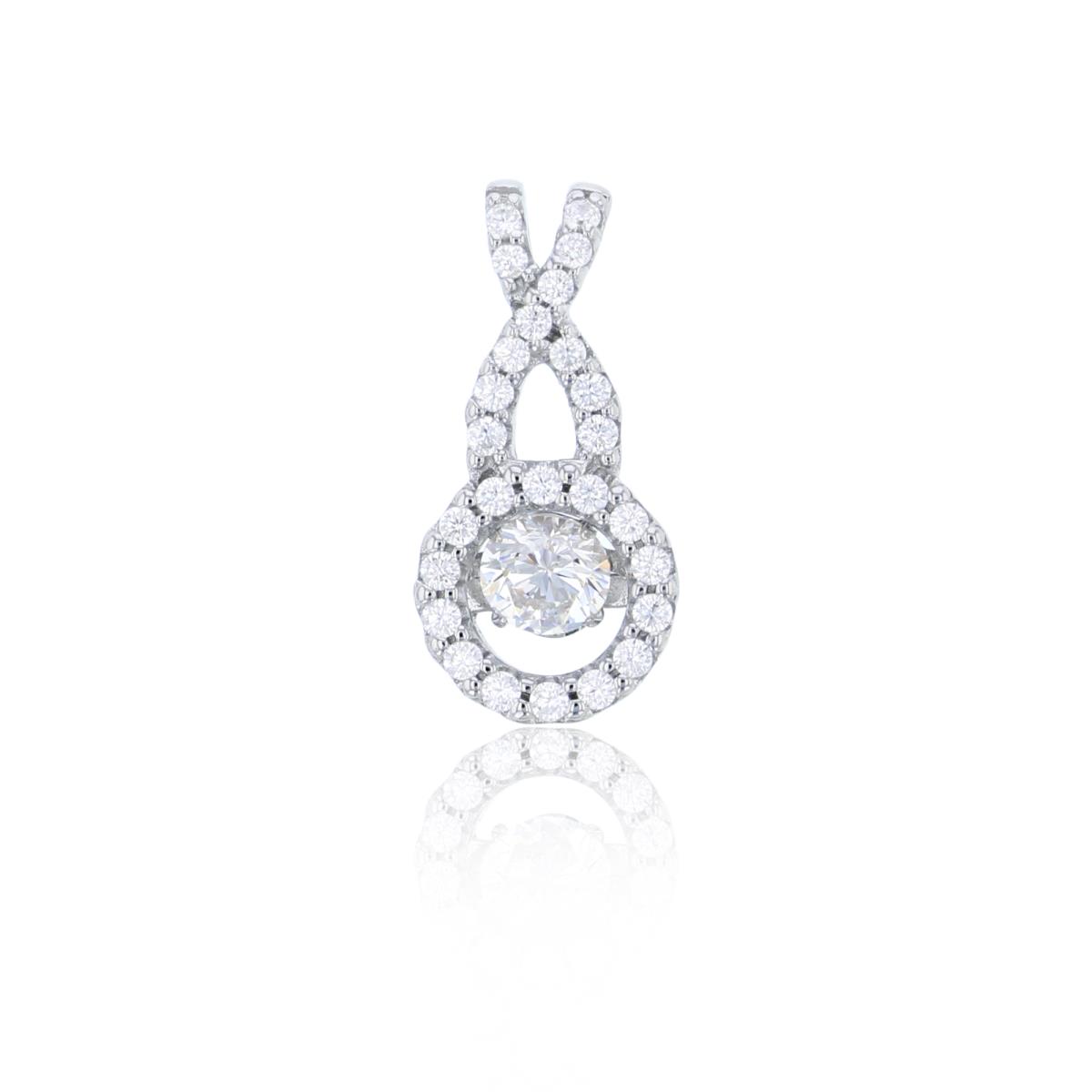 Sterling Silver Rhodium 4mm Rd Cut Twinkle Setting Inside Micropave CZ Circle with Double Bail Pendant