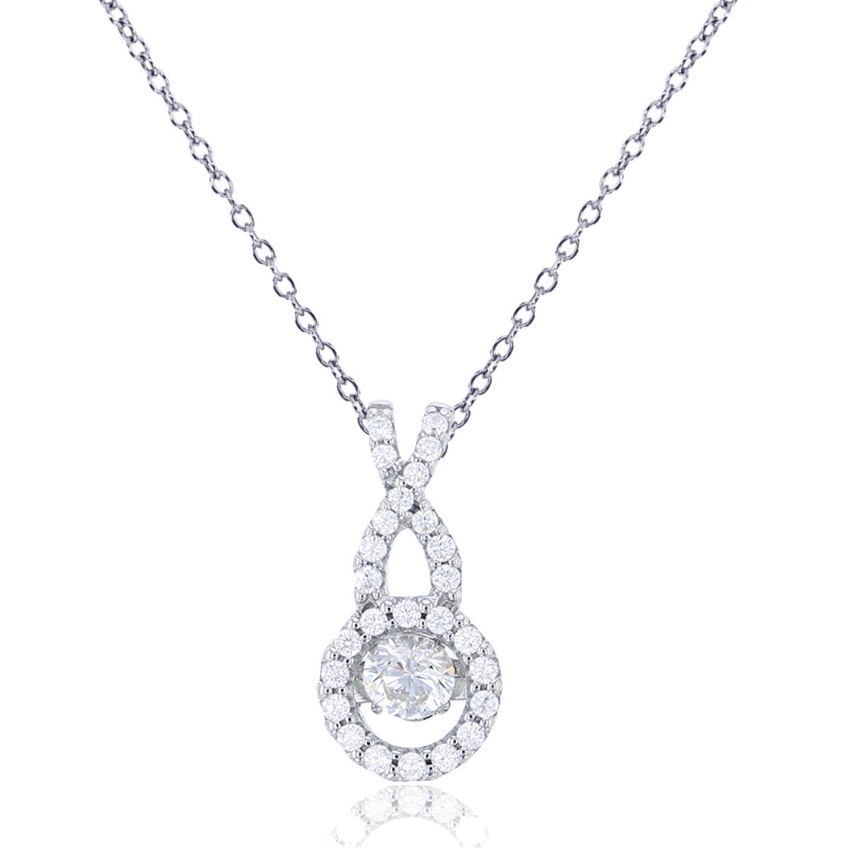 Sterling Silver Rhodium 4mm Rd Cut Twinkle Setting Inside Micropave CZ Circle with Double Bail 18" Necklace
