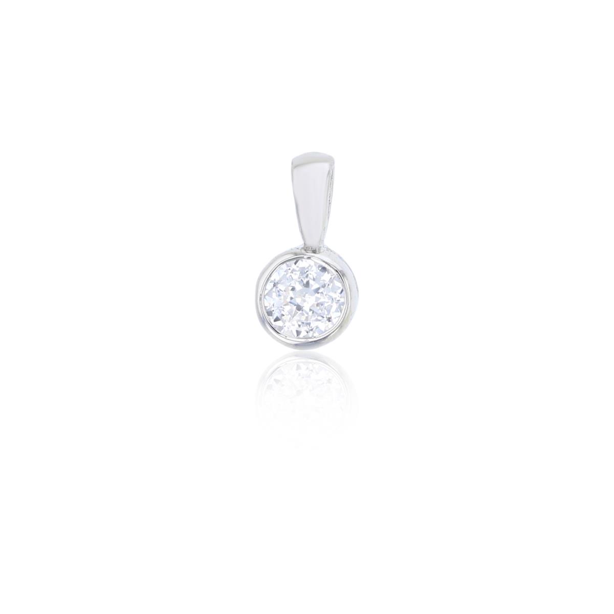 Sterling Silver Rhodium 4mm Round Cut CZ Bezel Pendant