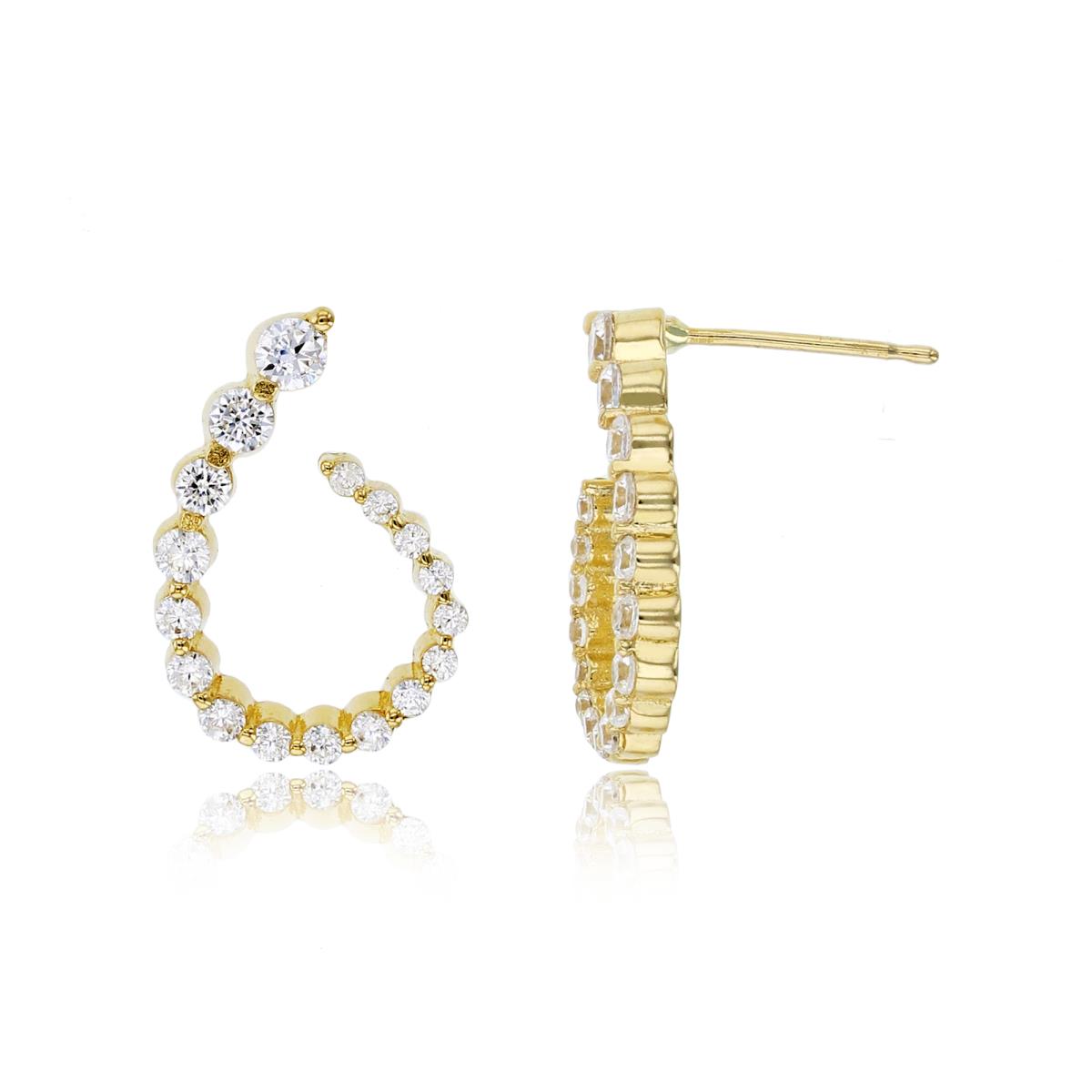10K Yellow Gold 14x10mm Graduated Rd CZ Open Teardrop Drop Earring (No Back)