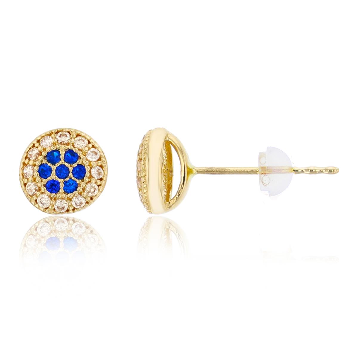 10K Yellow Gold 6x6mm Micropave Sapphire & Champagne CZ Milgrain Cluster Stud Earring with Silicone Back