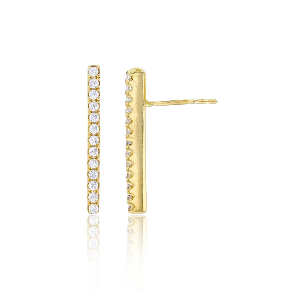 10K Yellow Gold 17x1.5mm Micropave Rd Cut CZ Bar Drop Earring (No Back)