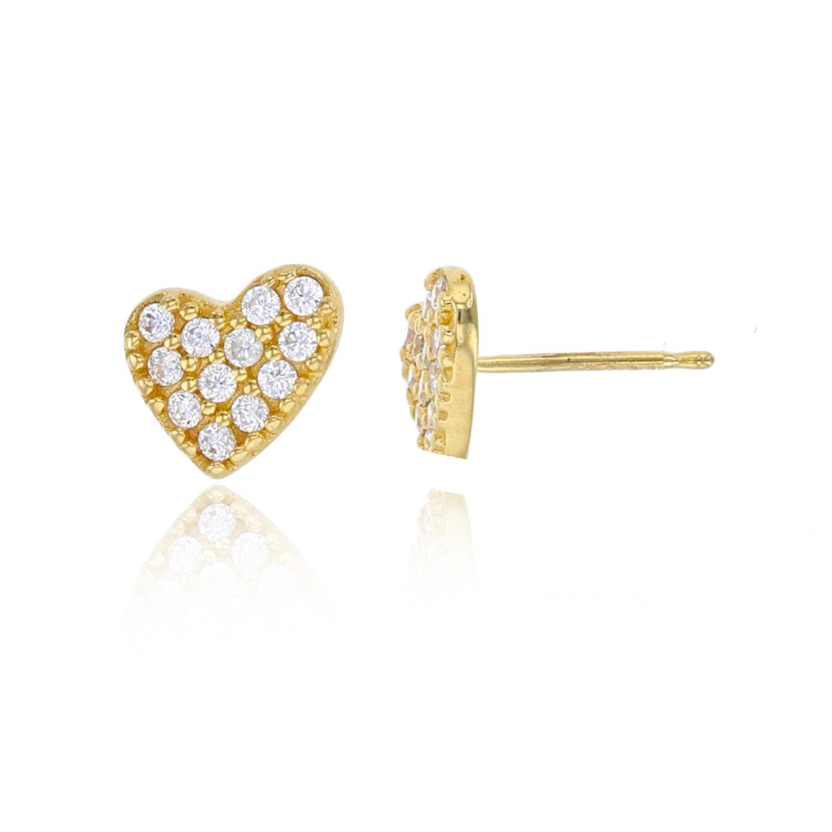 14K Yellow Gold 6x6mm Micropave CZ Tilted Heart Stud Earring (No Back)