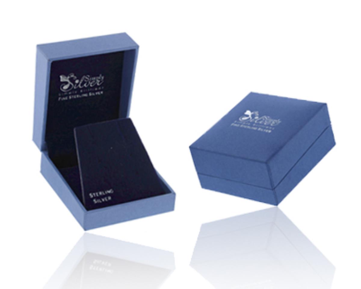 Blue 'Simply Silver' 70x80x38MM Paper 3 Stud/Necklace Box with Blue Velvet Interior
