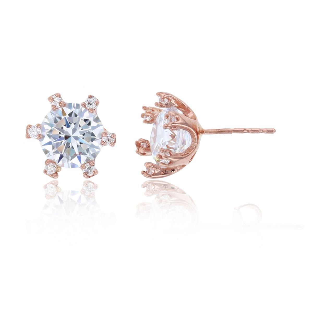 10K Rose Gold 6.50mm Round Cut Basket Set with CZ Sides Stud Earring (No Back)